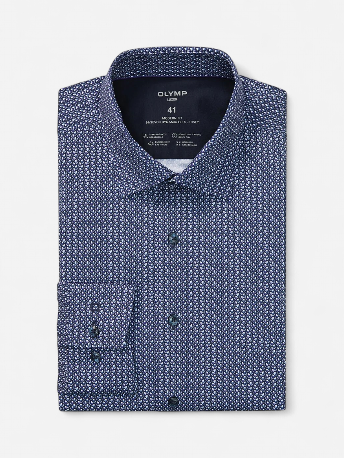 Olymp miesten kauluspaita 042 LUXOR MODERN FIT JERSEY, sininen kuosi - Kekäle.fi