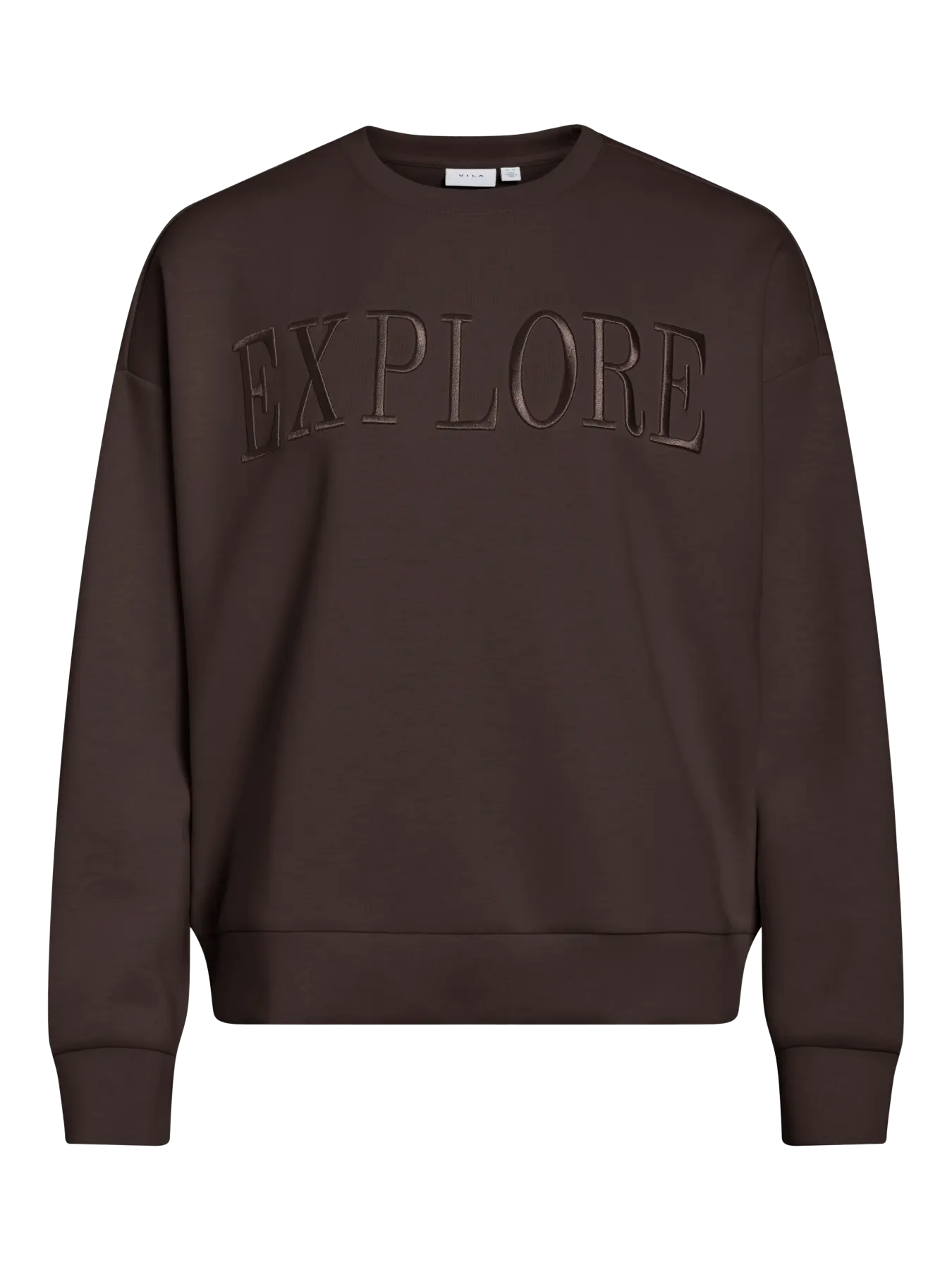 Vila naisten collegepaita VIREFLECT New EMB L/S Sweat Top Explore, Coffee Bean
