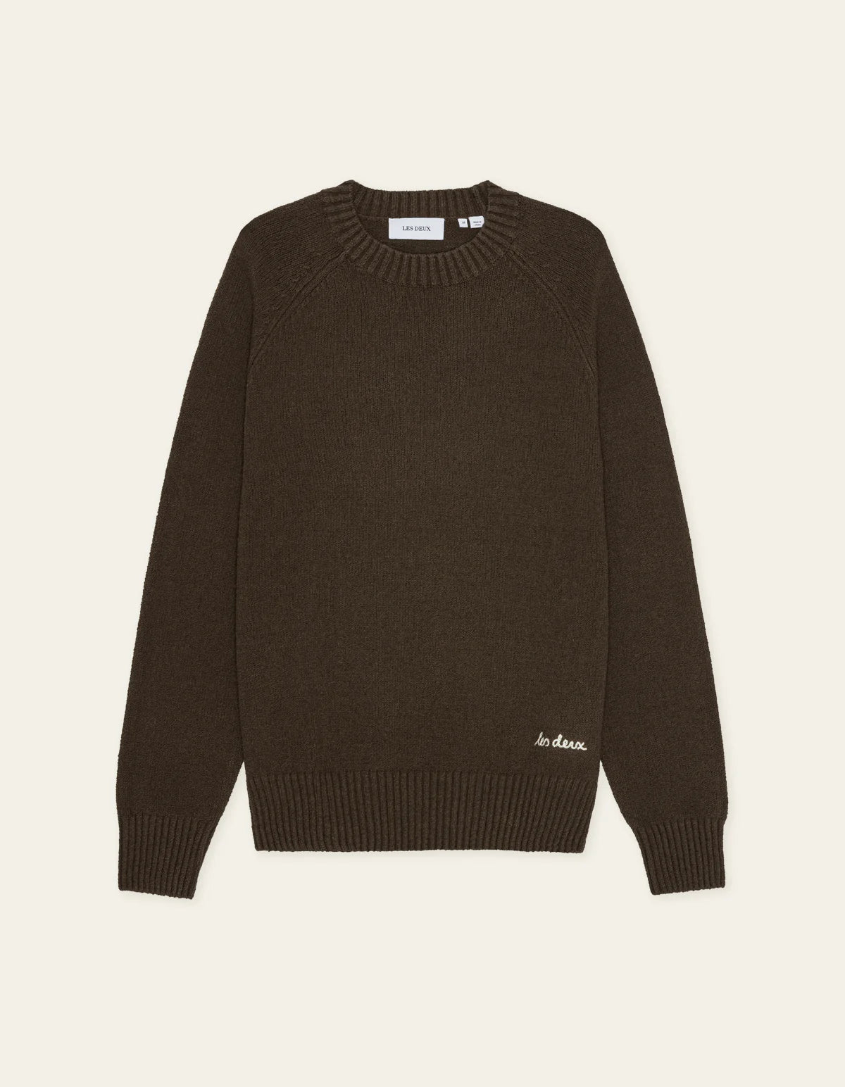 Les Deux miesten neulepusero Brad Roundneck Knit, tummanruskea