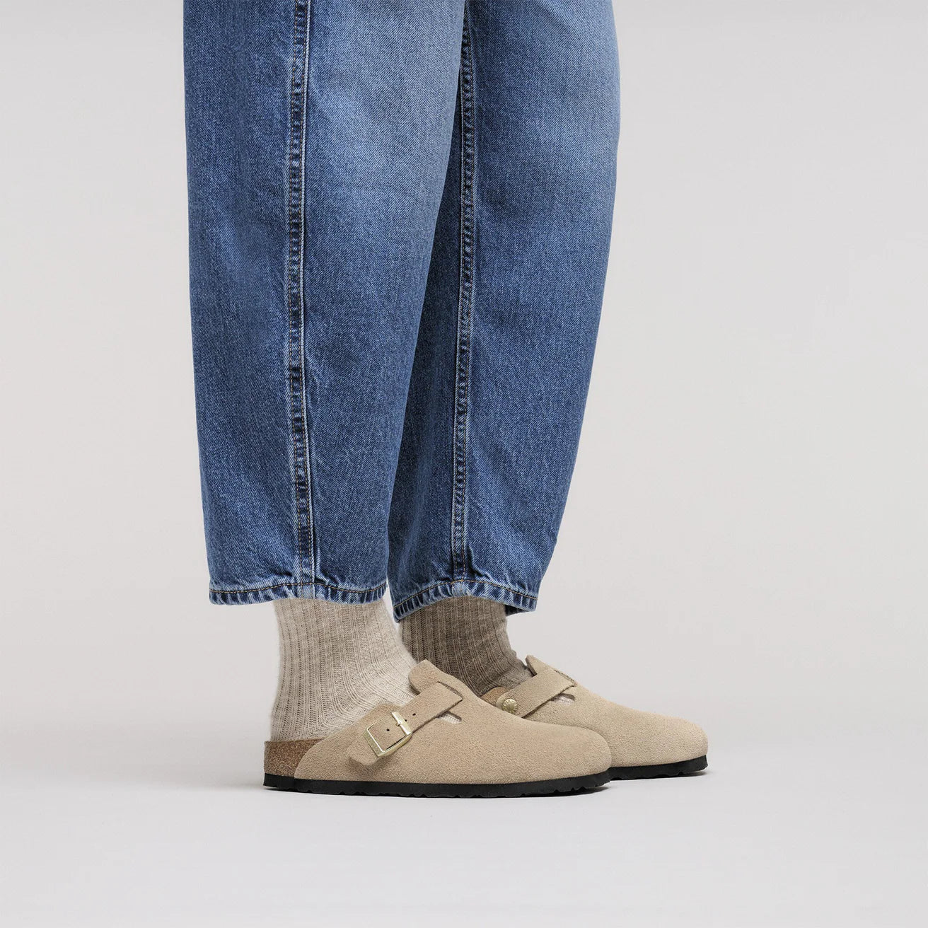 Birkenstock unisex pistokkaat Boston Narrow Suede Leather Sandcastle, beige