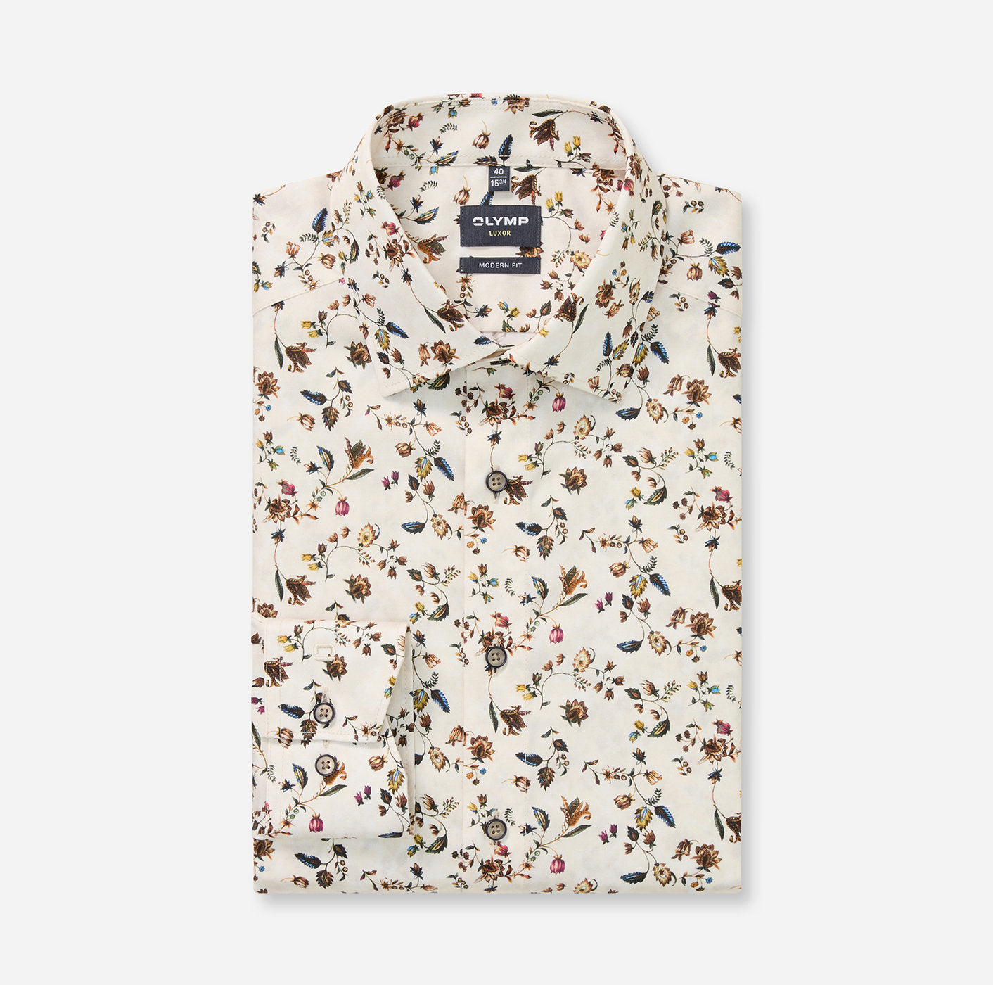 Olymp miesten kauluspaita Luxor Modern Fit, ruskea kuosillinen