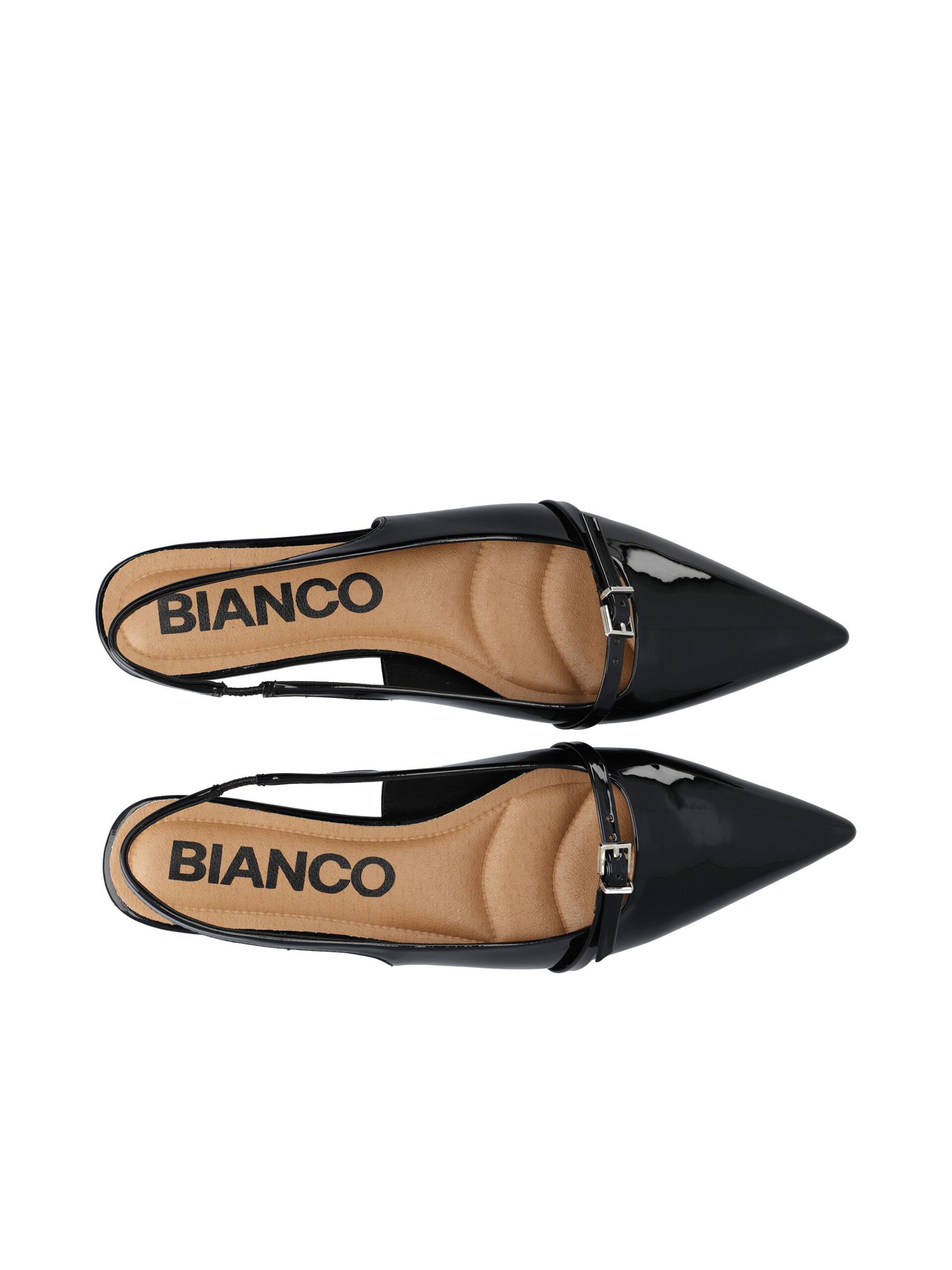 Bianco naisten avokkaat BiaBari Pointy Flat Slingback Faux Leather, musta