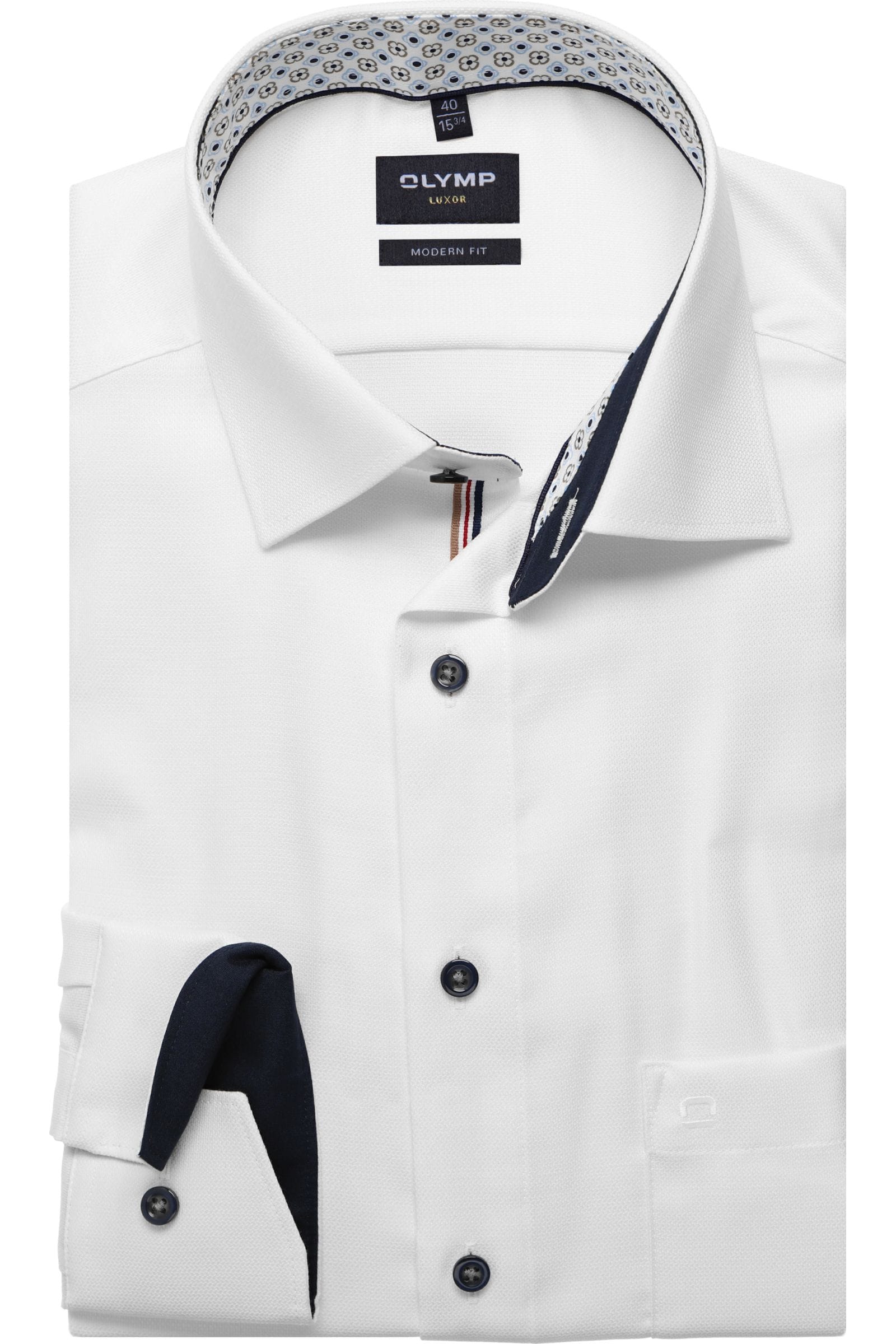 Olymp kauluspaita Luxor Modern Fit Contrast Print, valkoinen