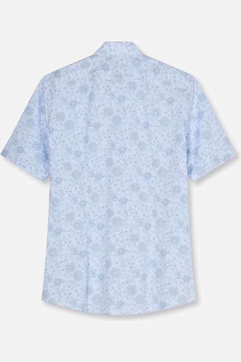 Olymp miesten lyhythihainen kauluspaita Luxor Modern Fit SS Floral Print, kuosivaaleansininen