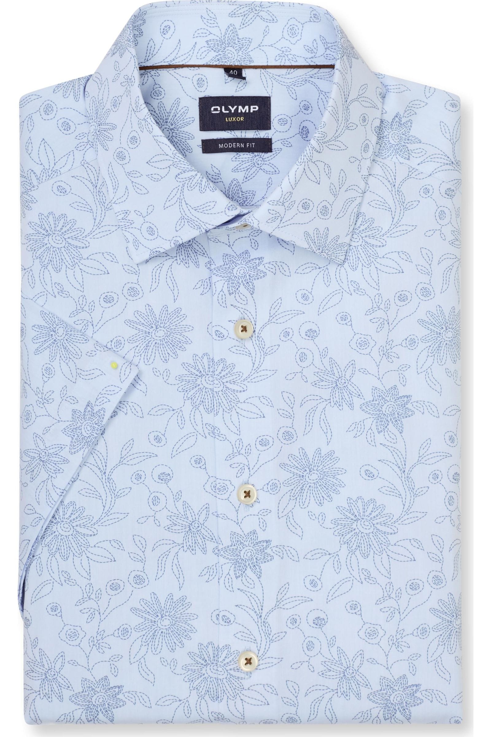 Olymp miesten lyhythihainen kauluspaita Luxor Modern Fit SS Floral Print, kuosivaaleansininen