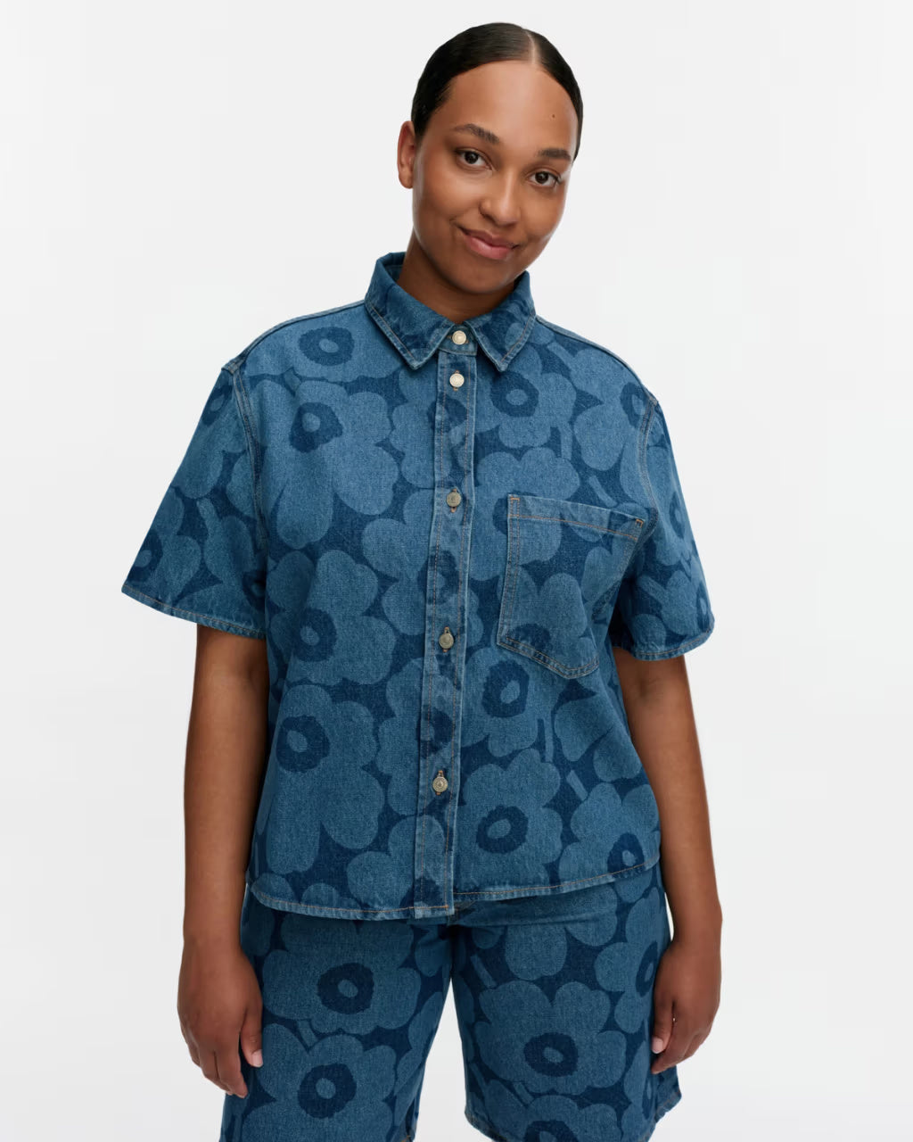 Marimekko naisten farkkupaita Maridenim Kuvata Unikko, sininen kuosi