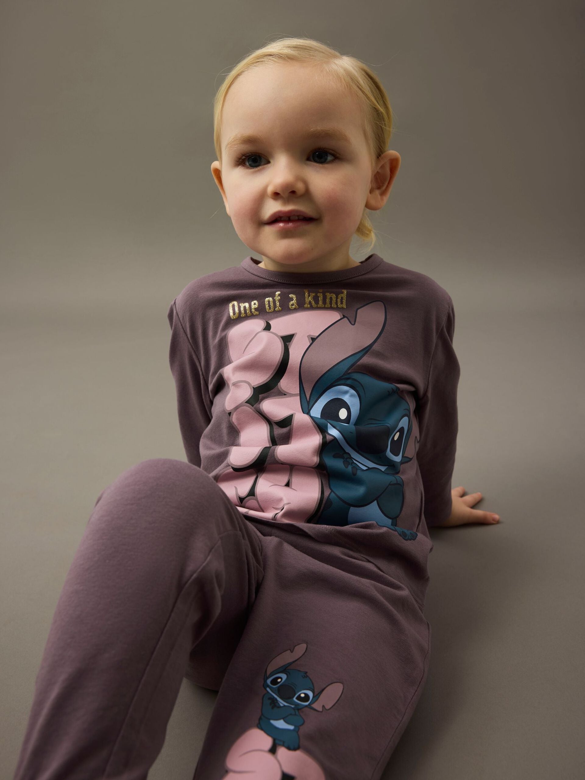 Name It lasten pyjama NMFOLINA STITCH LS NIGHTSET, tumma luumunpunainen
