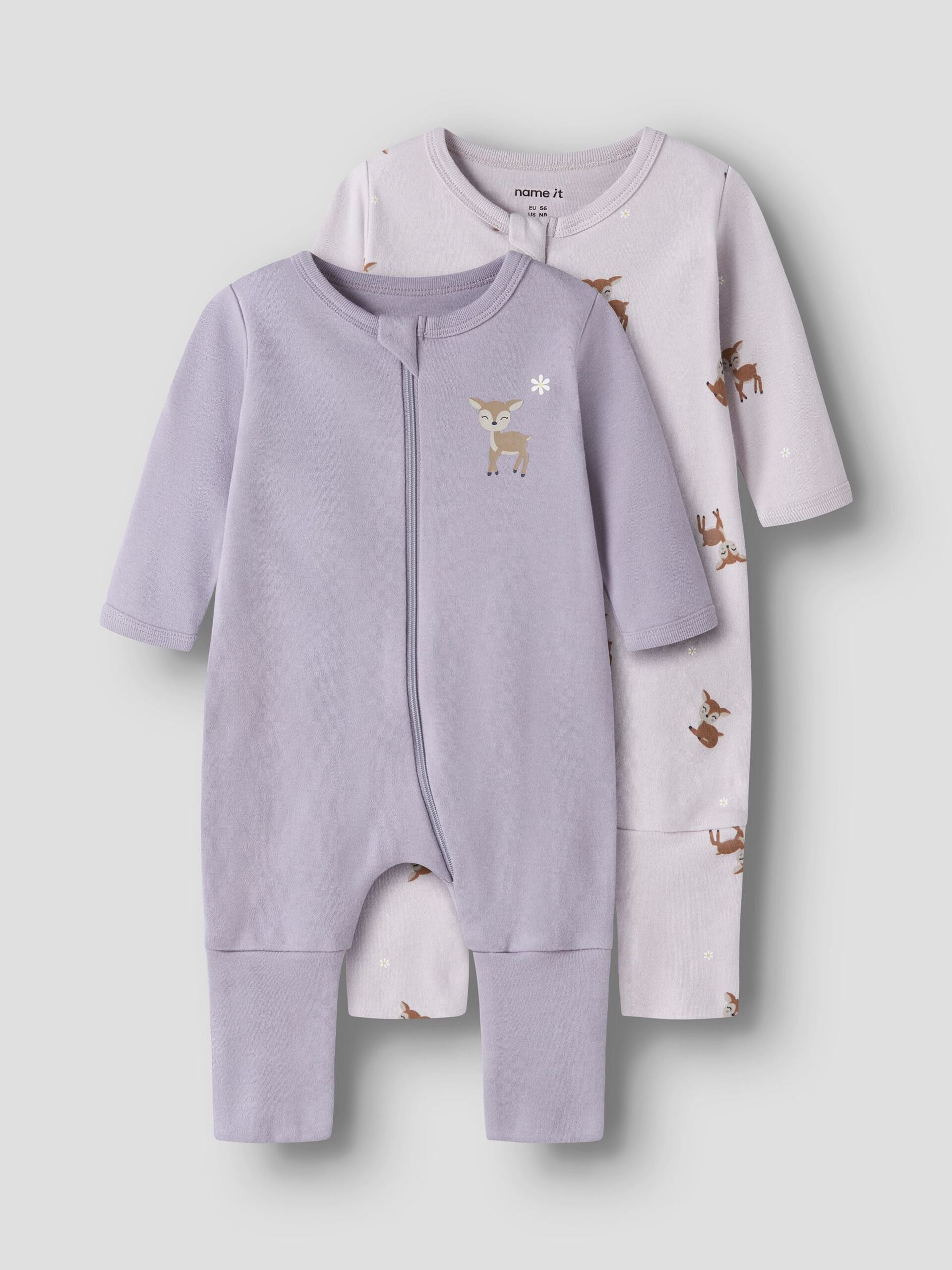 Name It yöasu NBMNIGHTSUIT 2P ZIP FF DEER, vaalea lila
