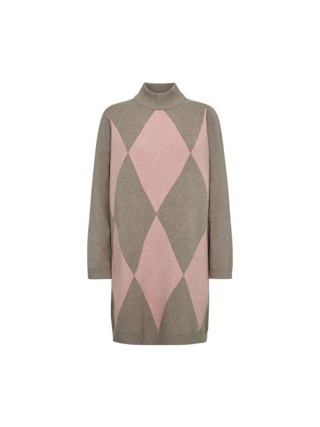 Freequent naisten neulemekko SORA TUNIC, vaaleanpunainen ruutu