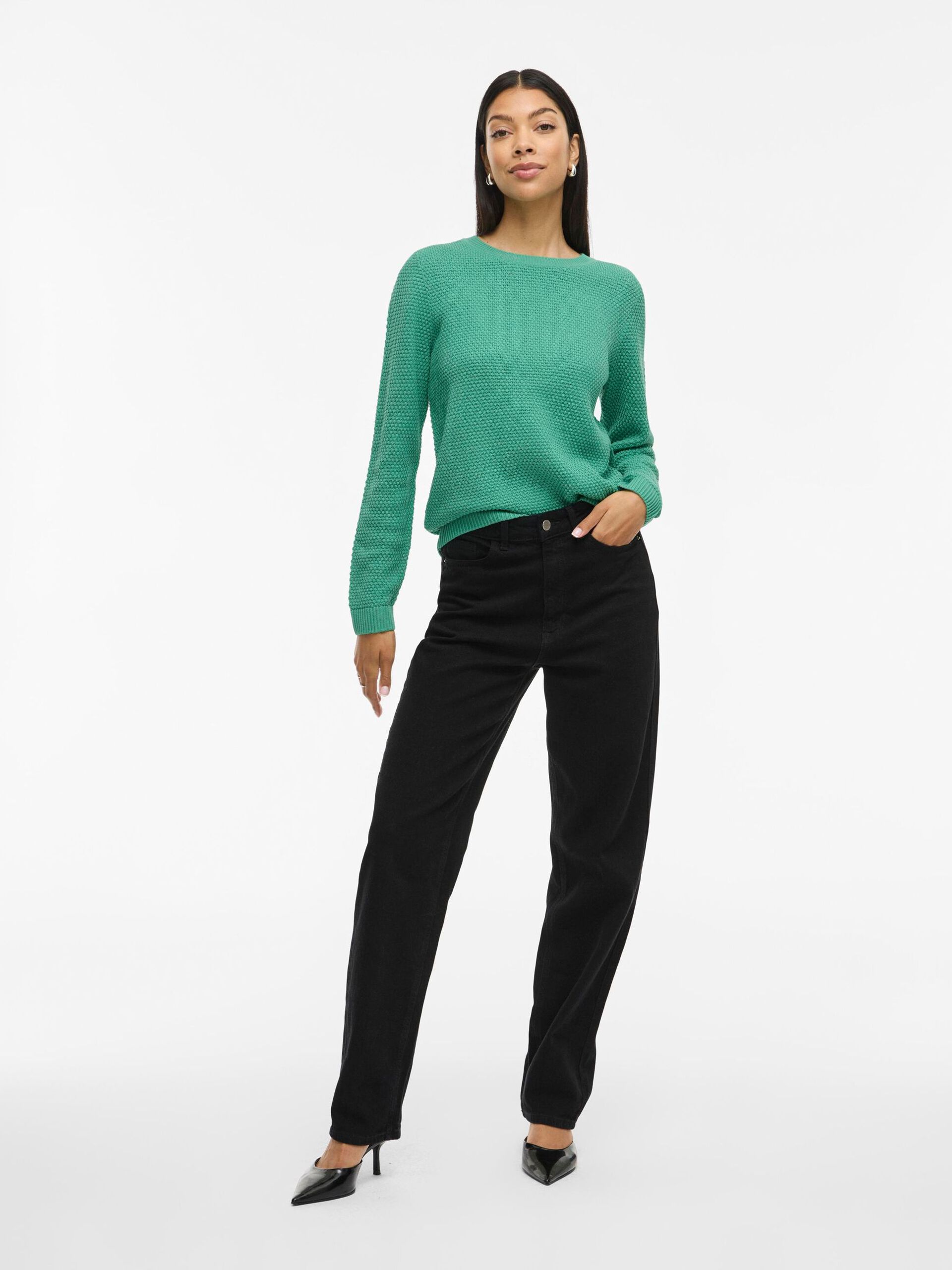 Vila neule, K-VIDALO O-NECK L/S KNIT TOP- NOOS Winter Green