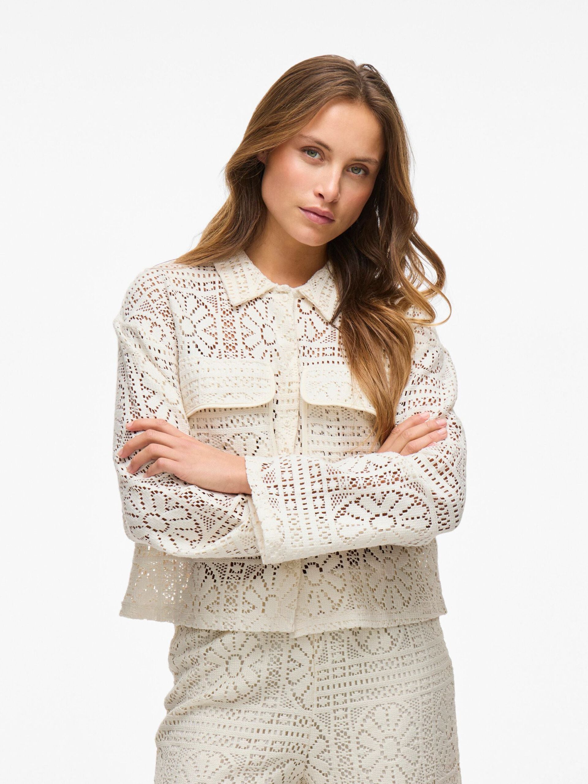 Vila naisten paita Vimerinda Crochet L/S Cardigan, birch