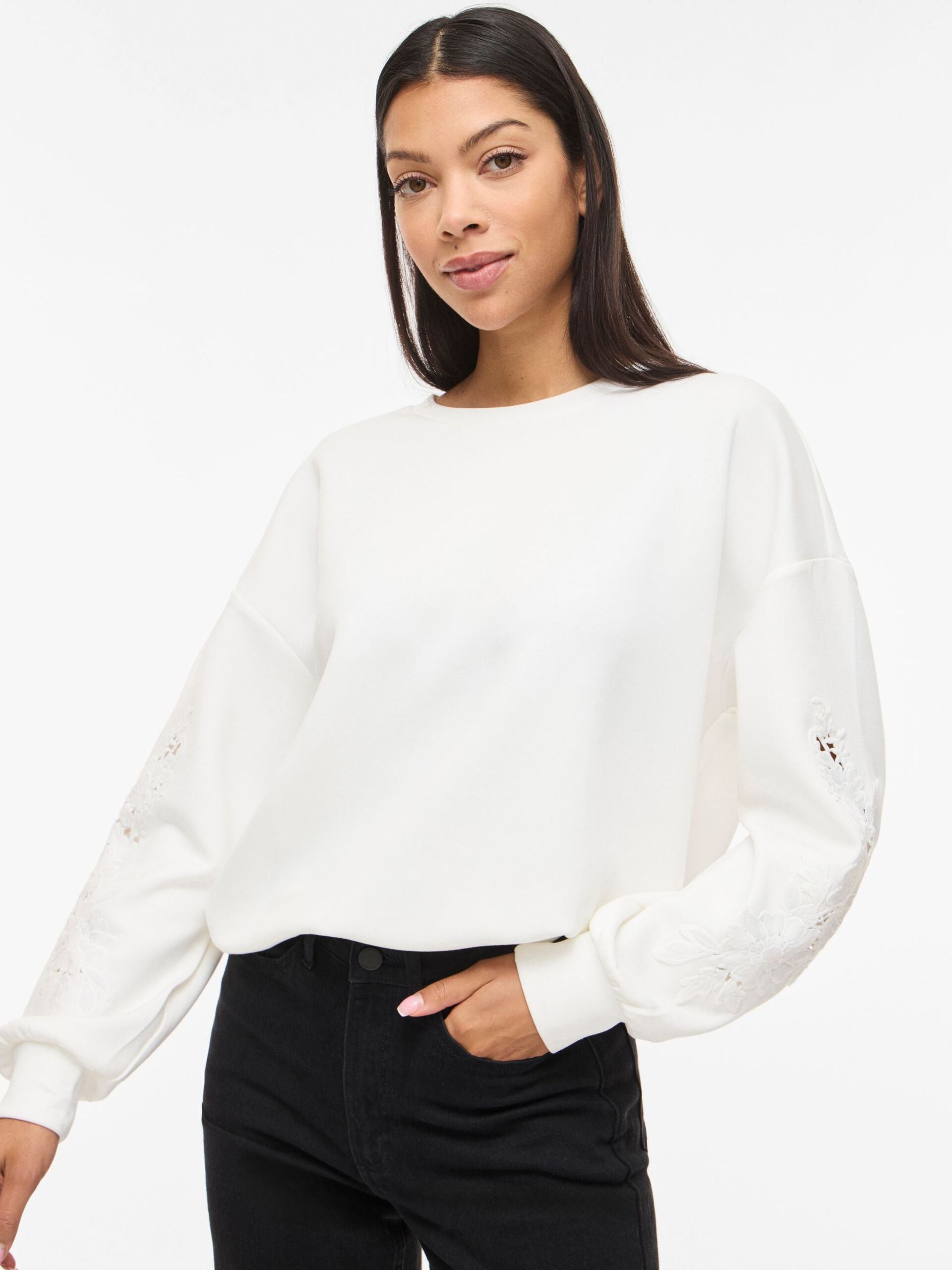 Vila naisten collegepaita VISIFFI O-Neck, Cloud Dancer