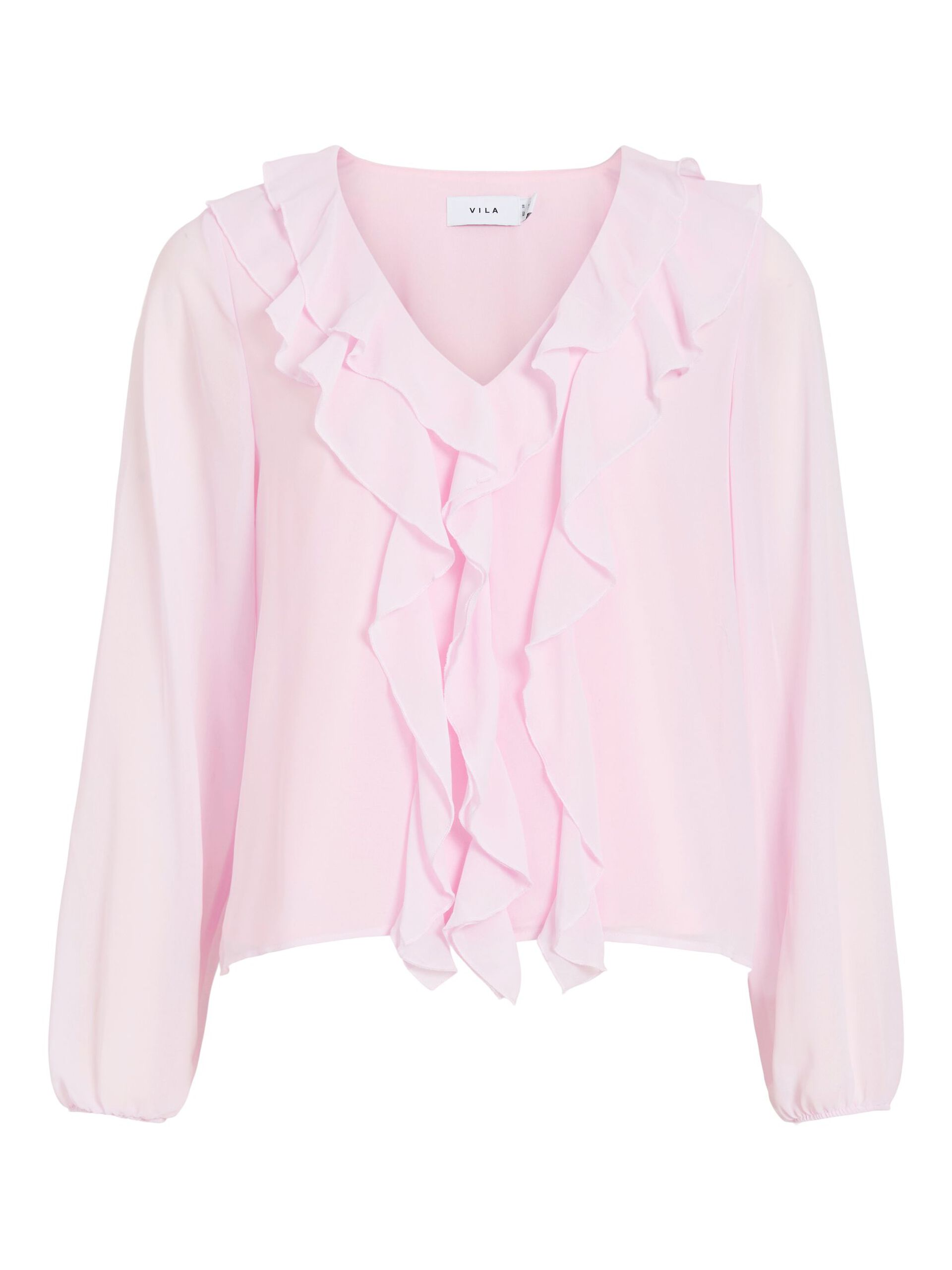 Vila naisten pusero Viane L/S V-Neck Frill Top, Cherry Blossom