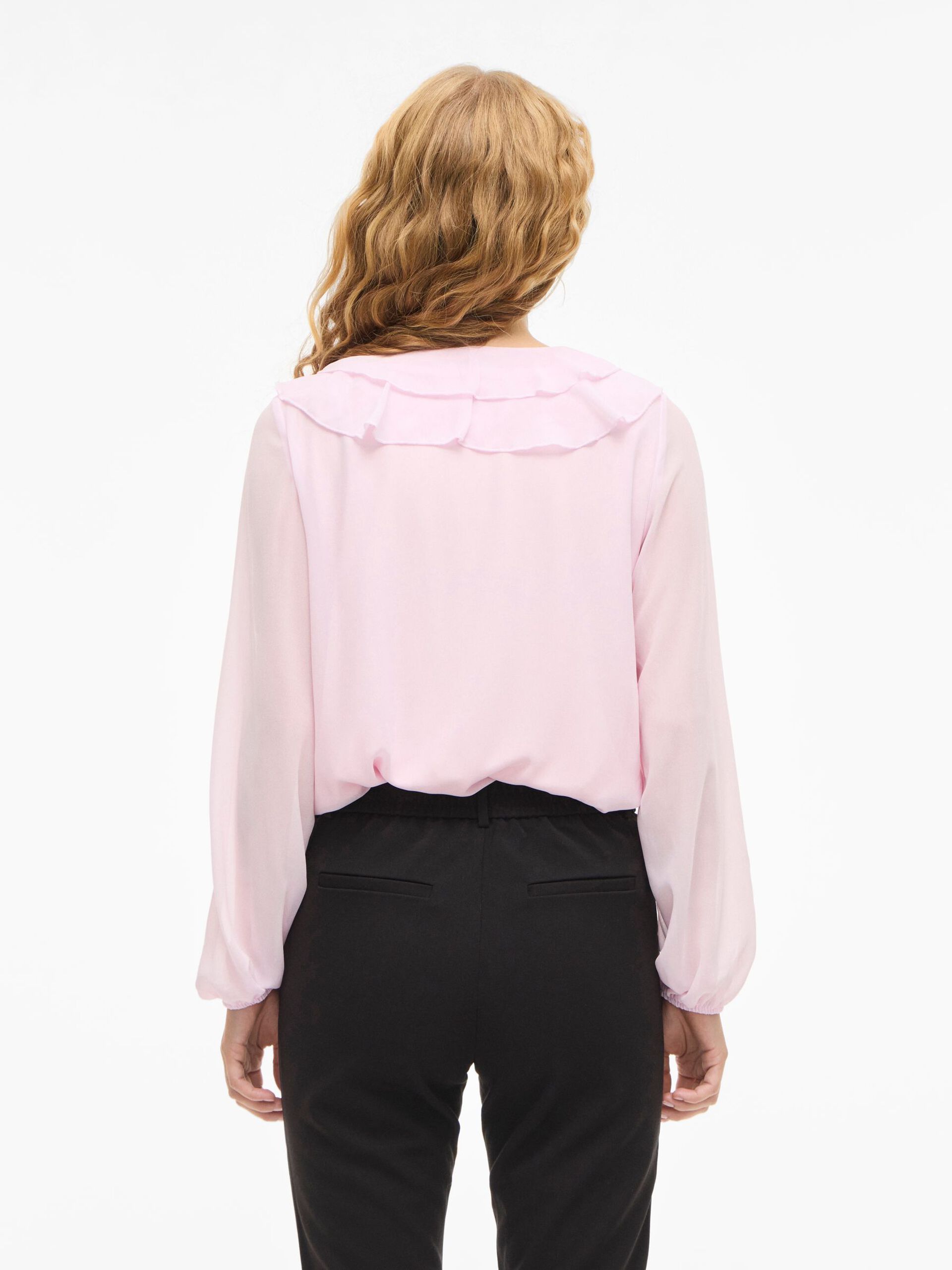 Vila naisten pusero Viane L/S V-Neck Frill Top, Cherry Blossom