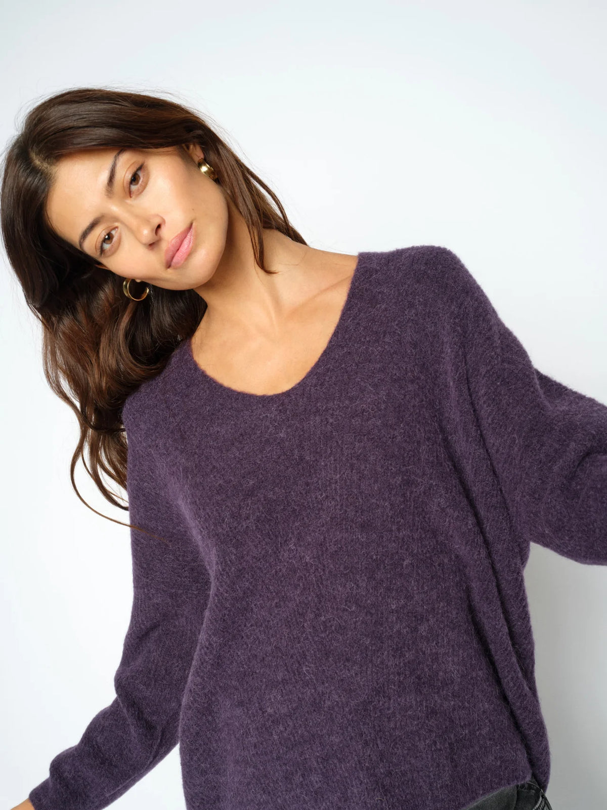 Mos Mosh naisten neulepuserot Thora V-Neck Knit, liila