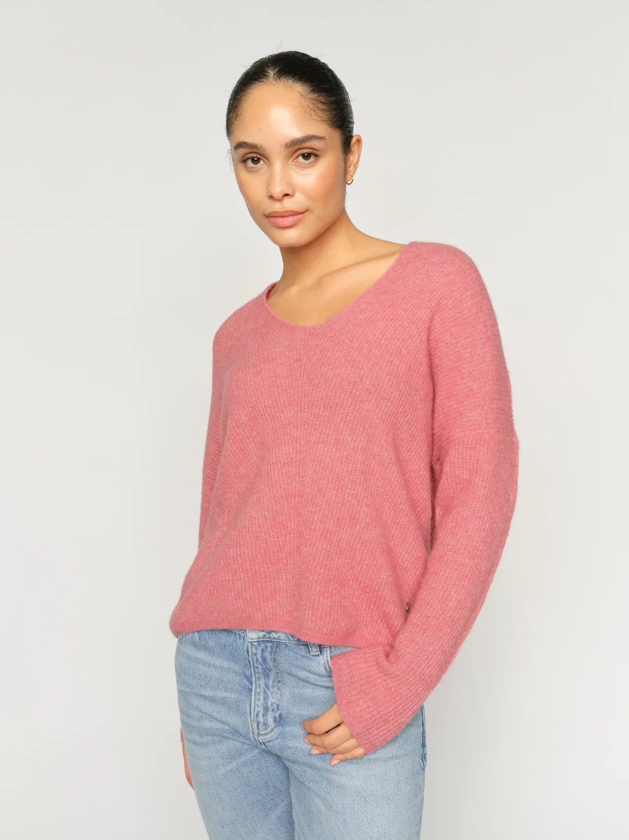 Mos Mosh naisten neulepaita Thora V-Neck Knit, Vaaleanpunainen