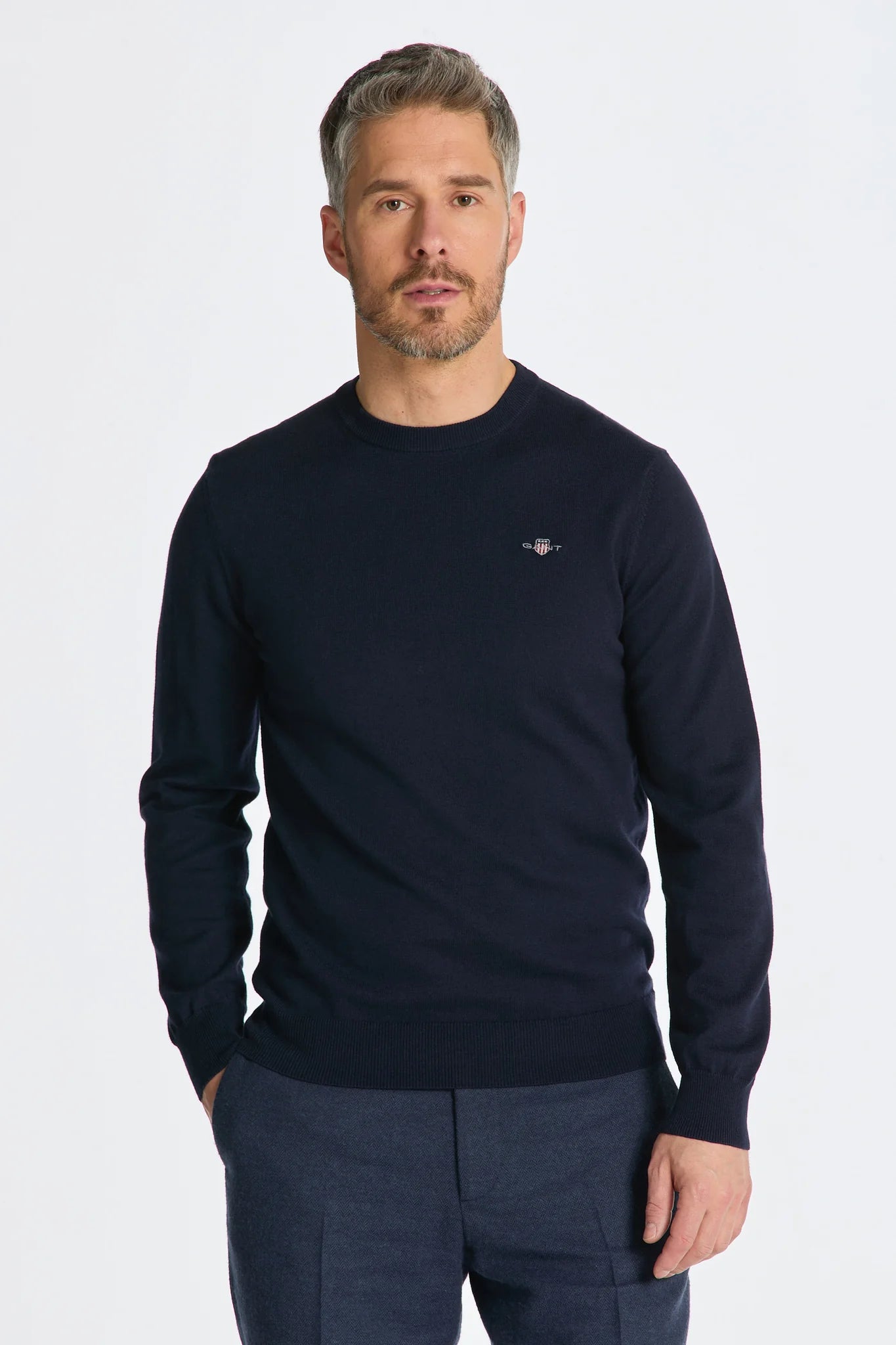 Gant miesten neulepusero CTN-WO C-Neck, tummansininen