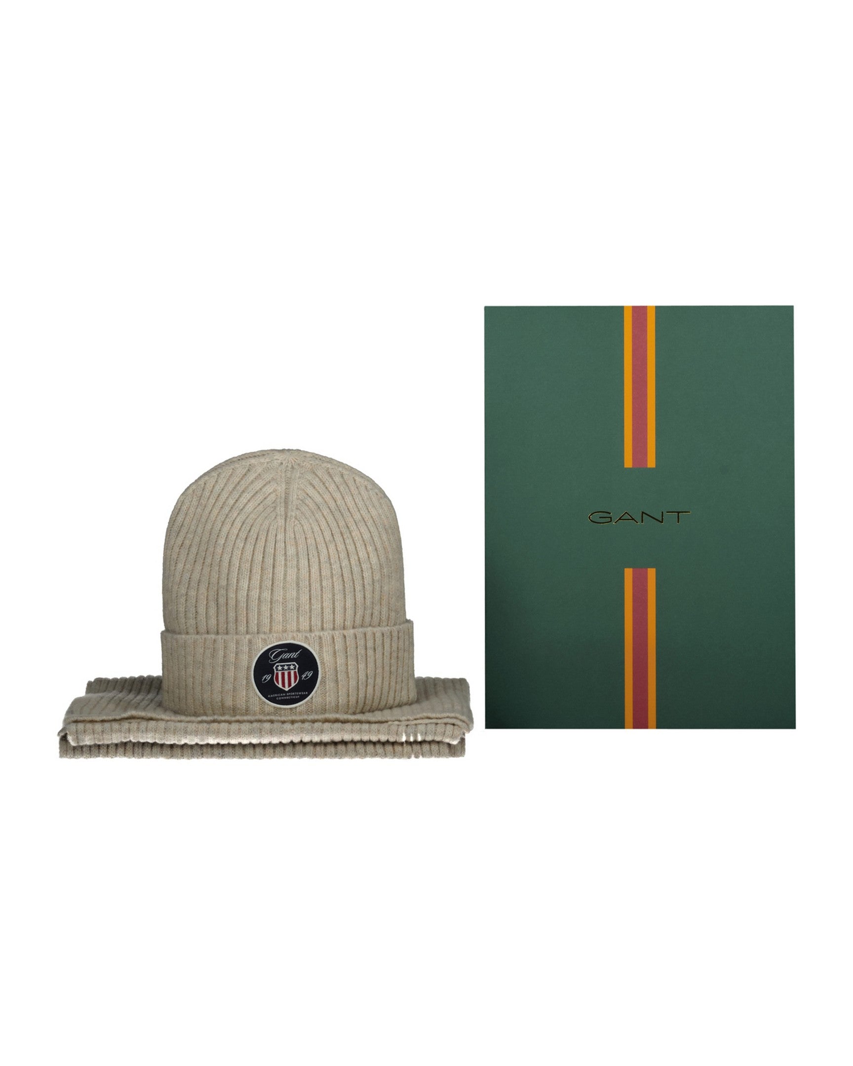 Gant miesten lahjapakkaus Beanie and Scarf Wool Mix, harmaanruskea