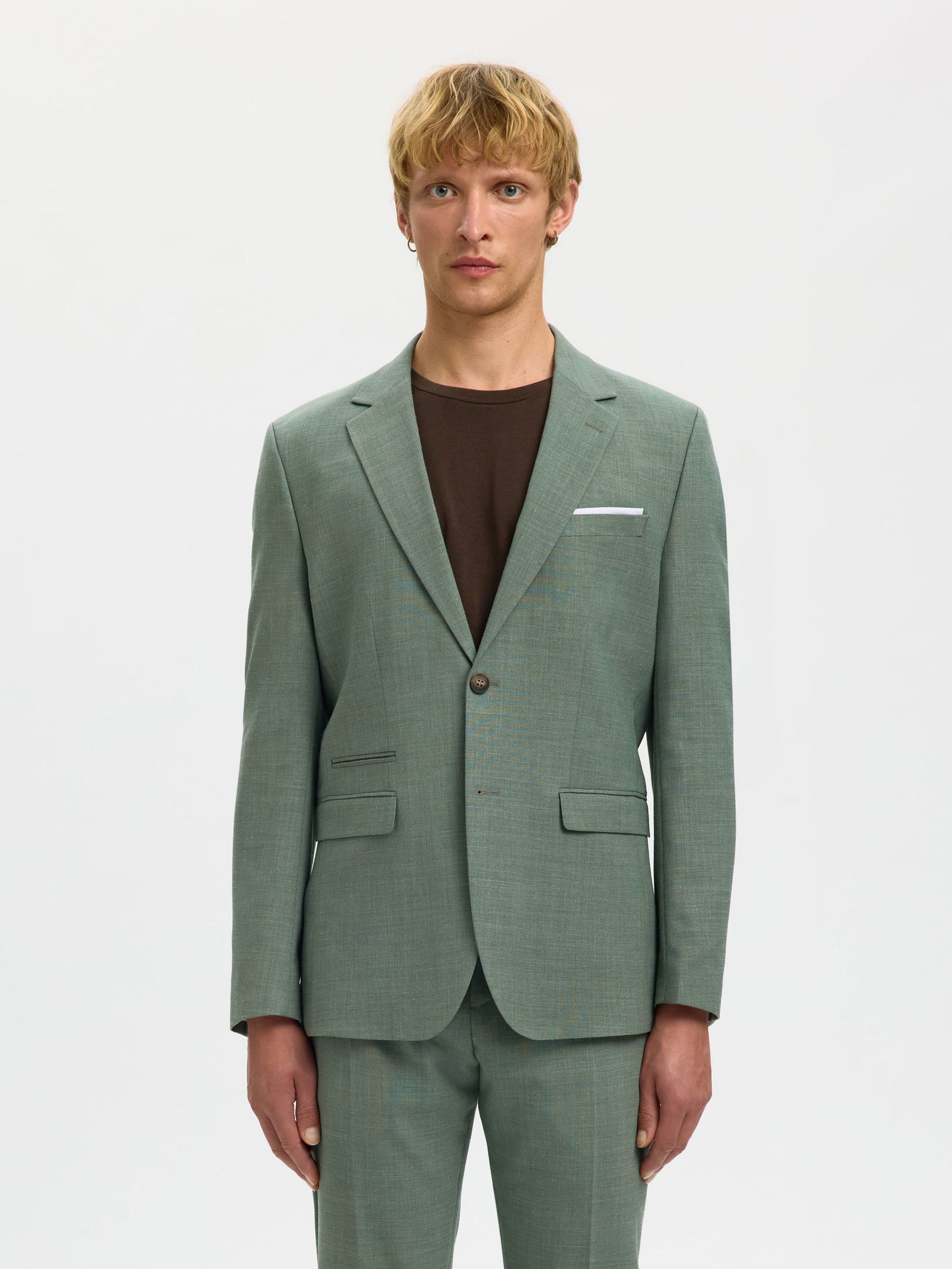 Selected miesten bleiseri SLHSlim-Oasis Linen Blz Noos, Light Green Melange