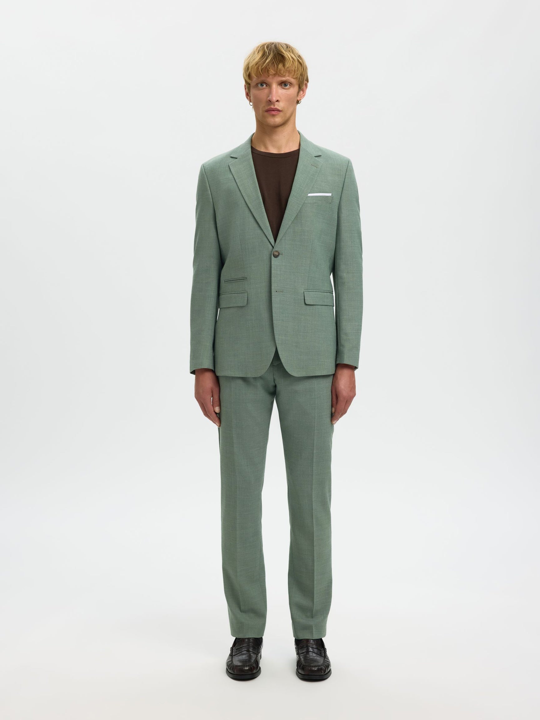 Selected miesten housut SLHSLIM-OASIS Linen, Light Green Melange