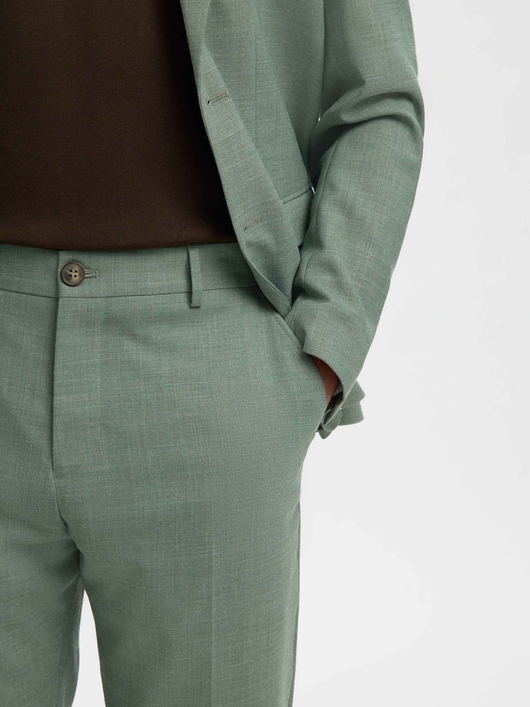 Selected miesten housut SLHSLIM-OASIS Linen, Light Green Melange