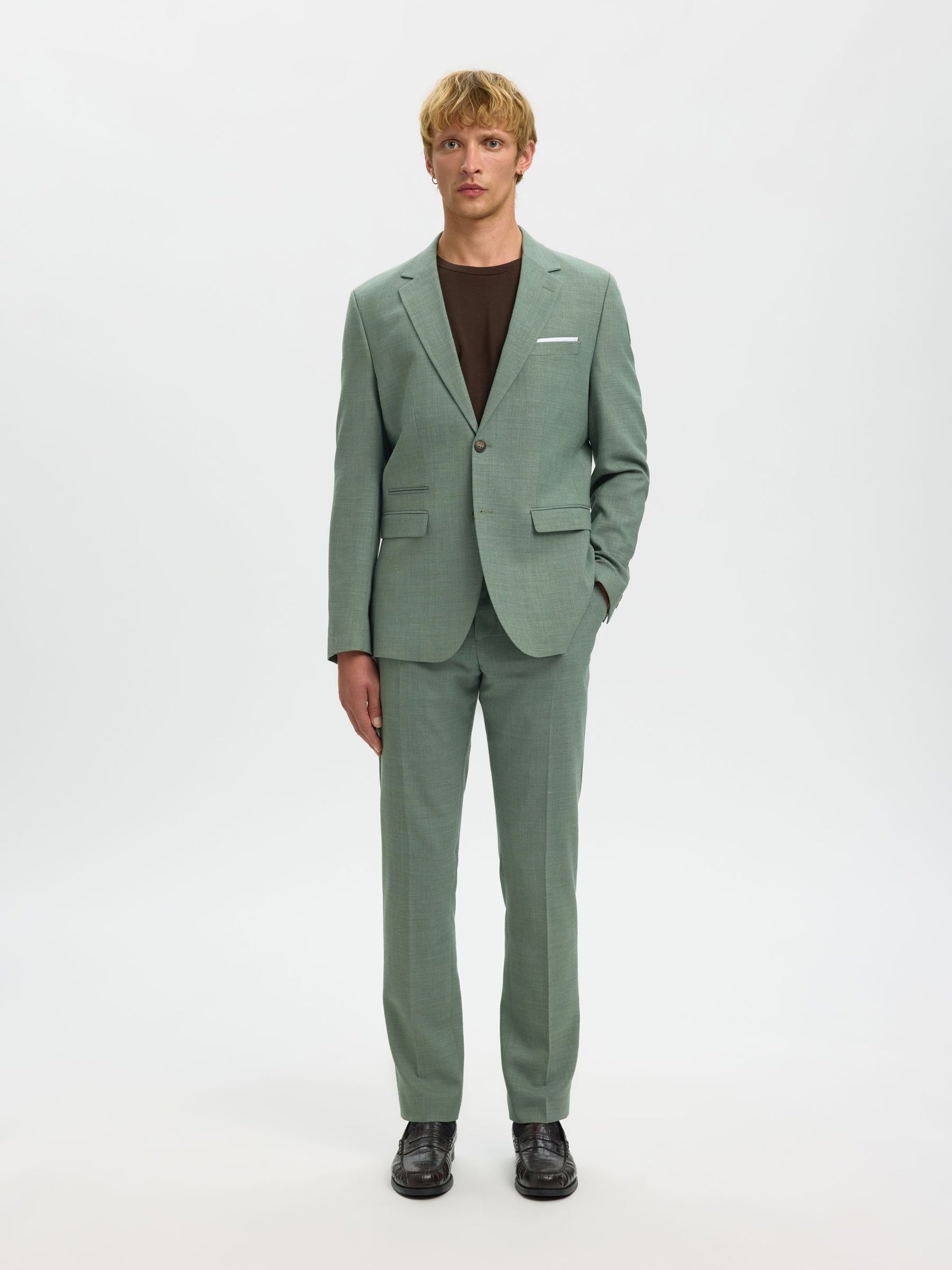 Selected miesten housut SLHSLIM-OASIS Linen, Light Green Melange