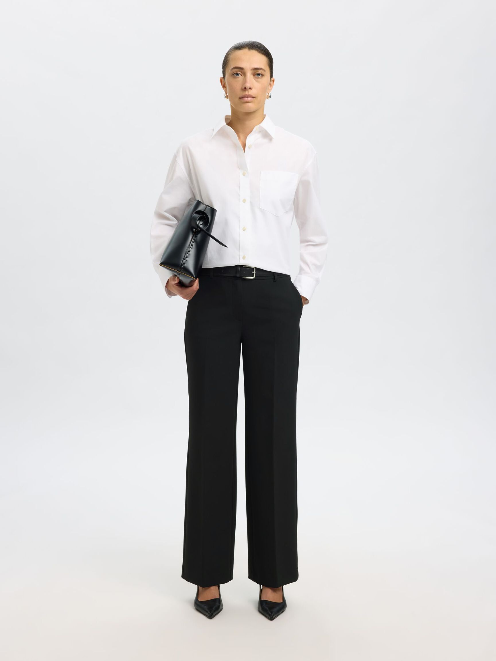 Selected Femme naisten housut SLWRITA MW Wide Pant, musta