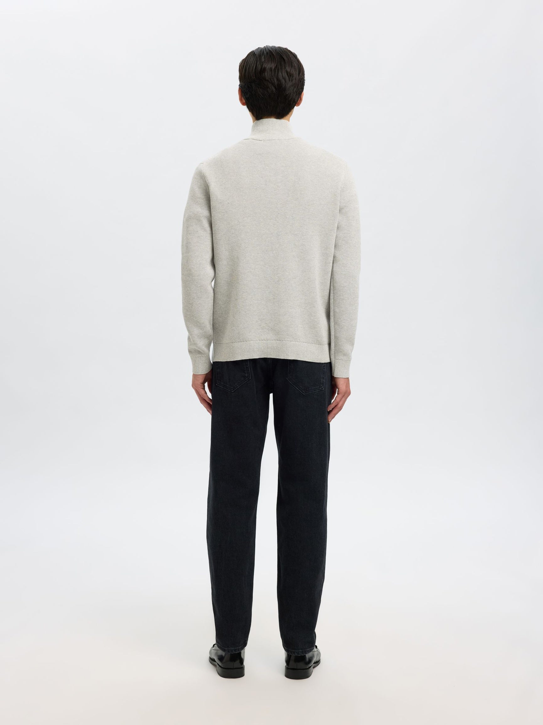 Selected miesten neulepusero K SLHDANE LS KNIT STRUCTURE HALF ZIP NOO, Light Grey Melange