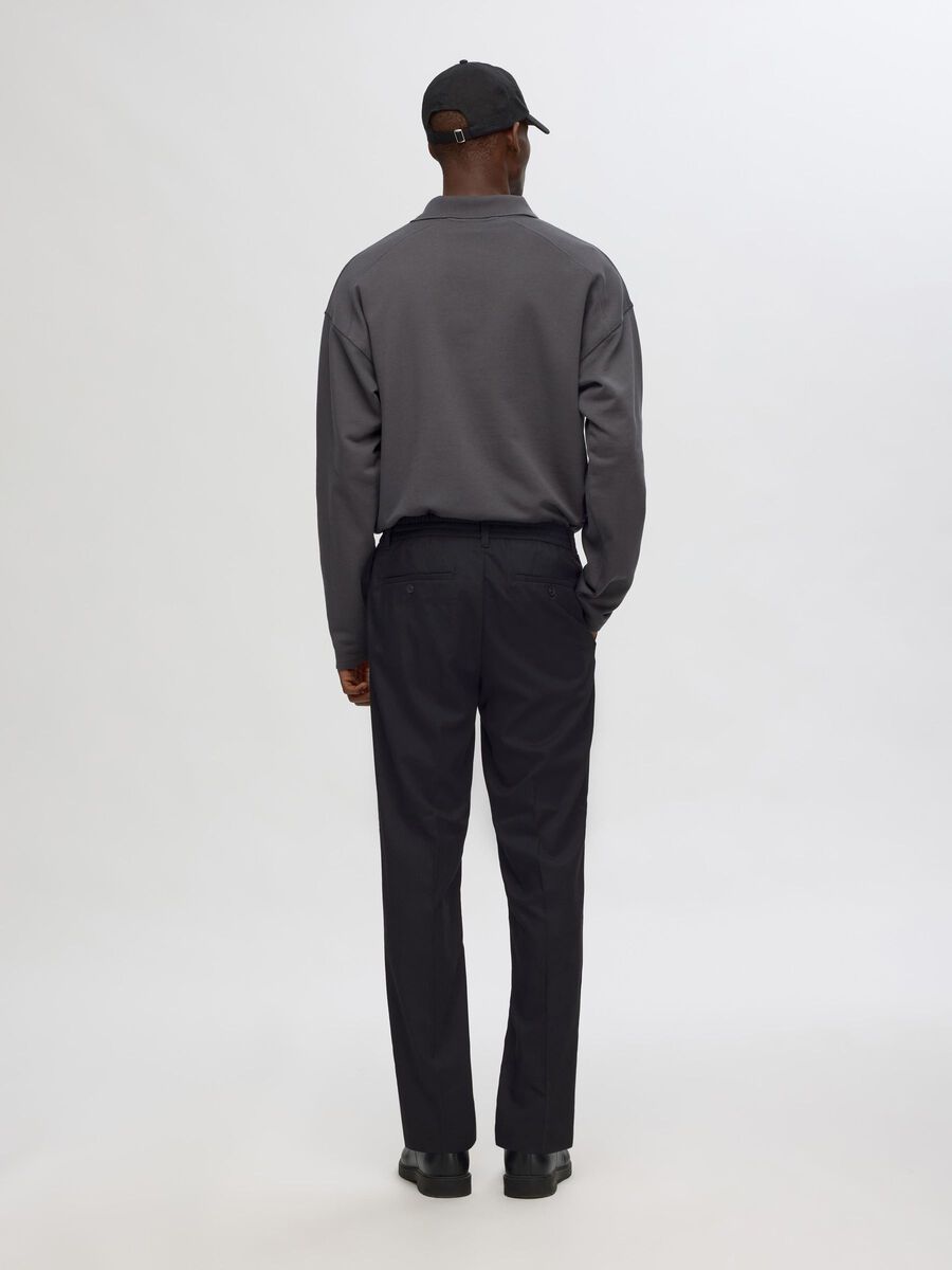 Selected miesten housut, REG TAPRED LEROY PLEAT Musta