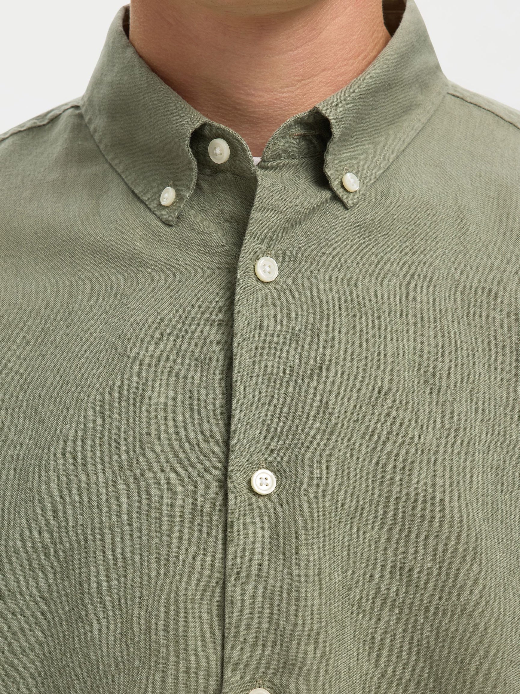 Selected miesten kauluspaita SLHREGCLAY Linenblend LS Shirt, Vetiver
