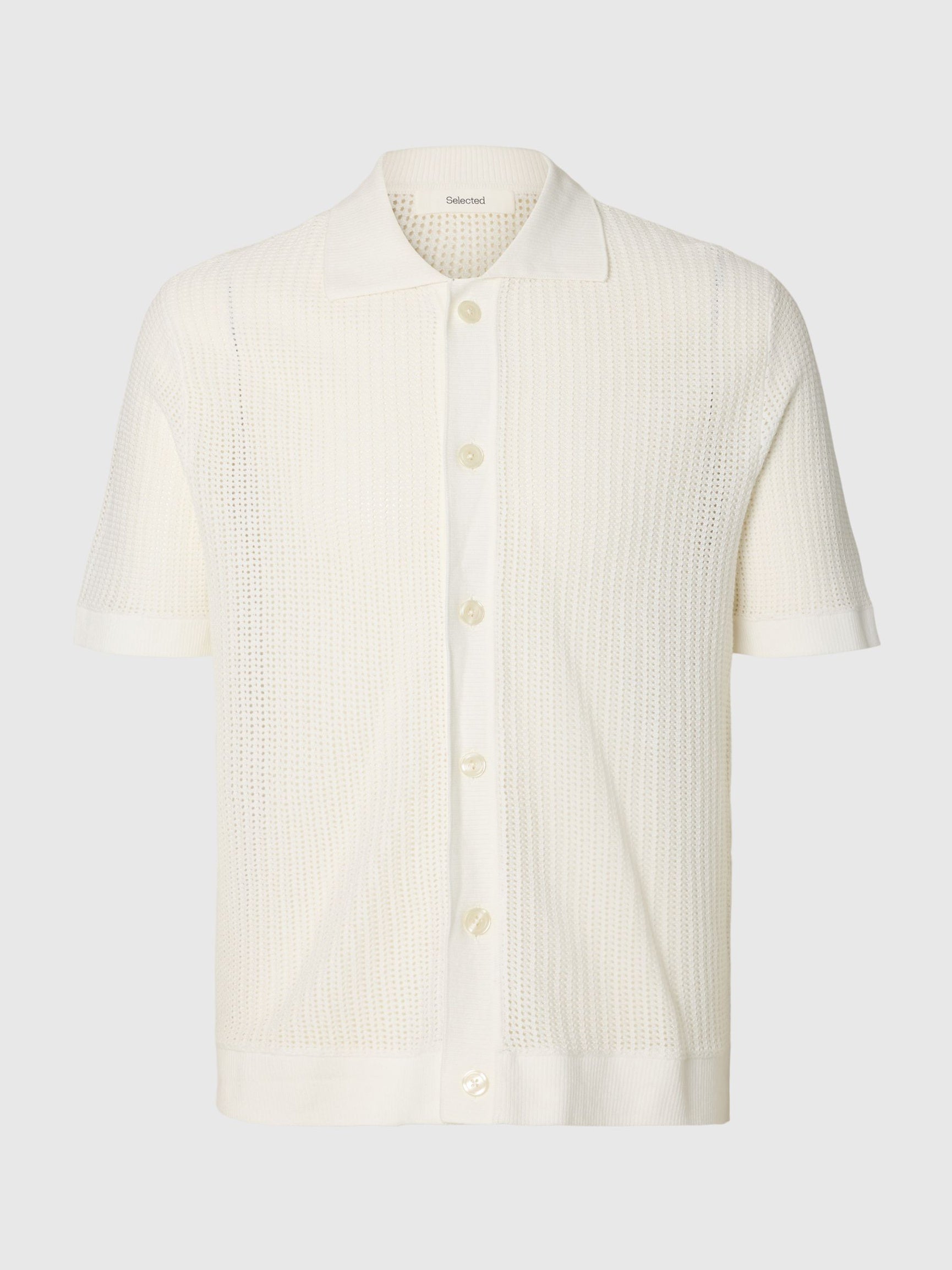 Selected miesten paita Open Struc Polo Cardigan, Egret