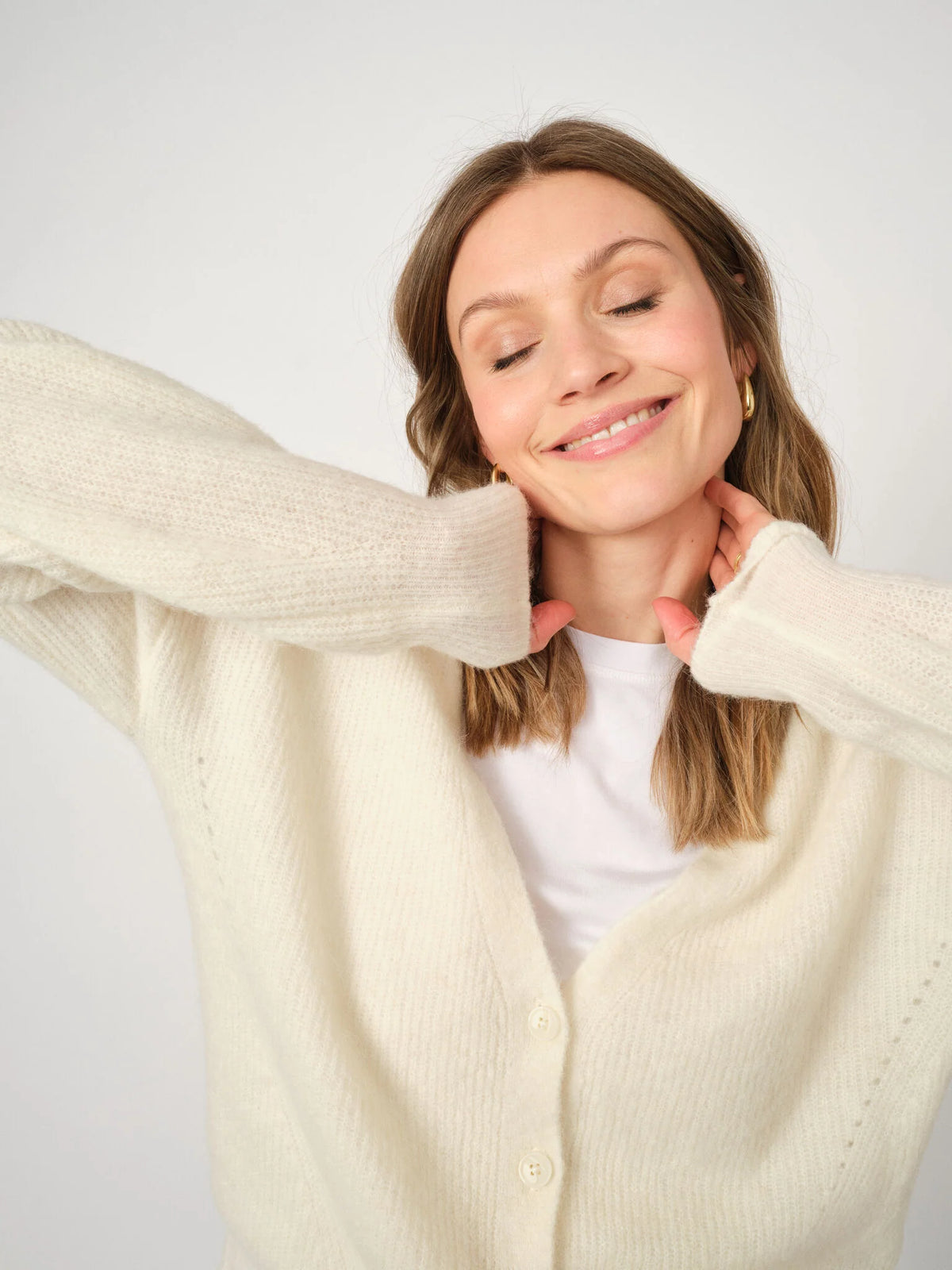 Mos Mosh naisten neuletakki MMThora V-Neck Cardigan, Ecru