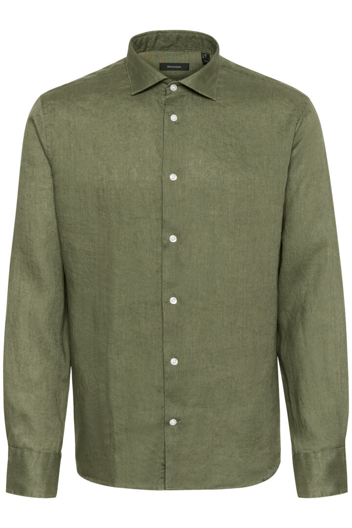 Matinique miesten kauluspaidat pitkähihaiset Mamarc Linen Shirt, Light Army