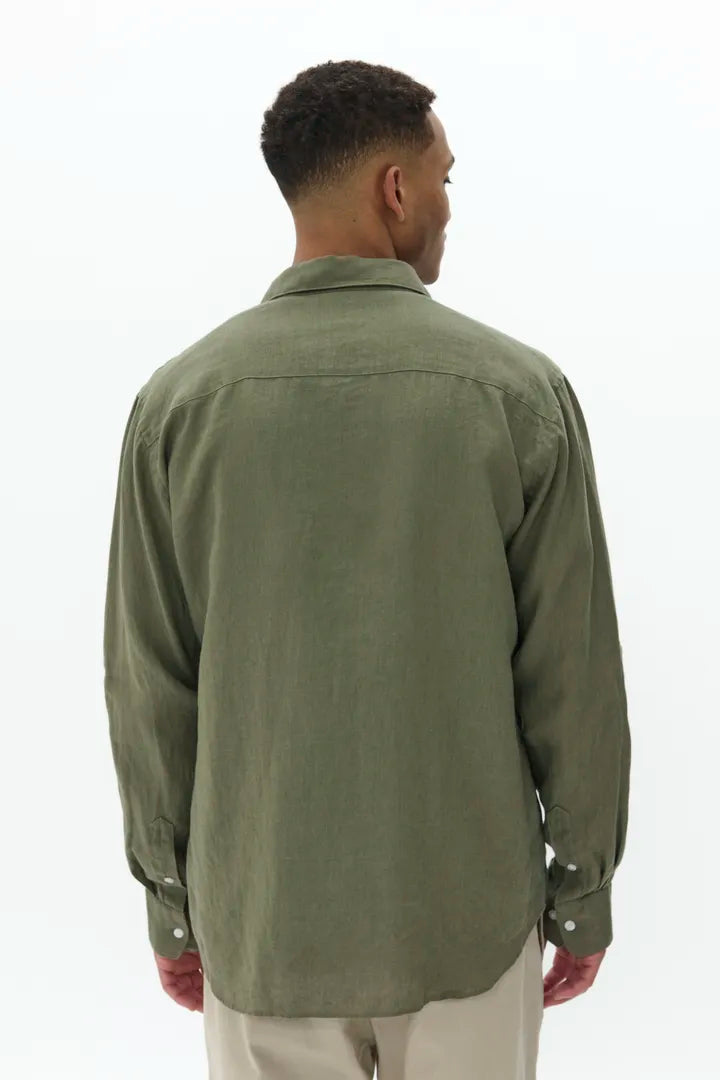 Matinique miesten kauluspaidat pitkähihaiset Mamarc Linen Shirt, Light Army