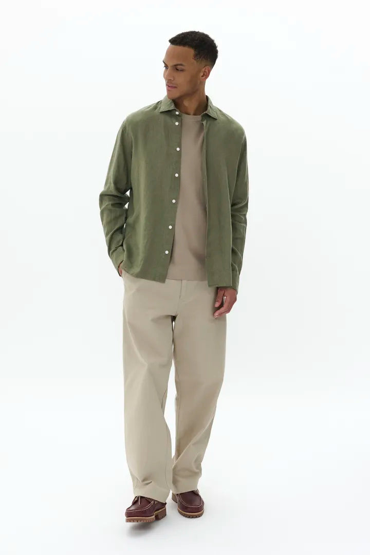 Matinique miesten kauluspaidat pitkähihaiset Mamarc Linen Shirt, Light Army