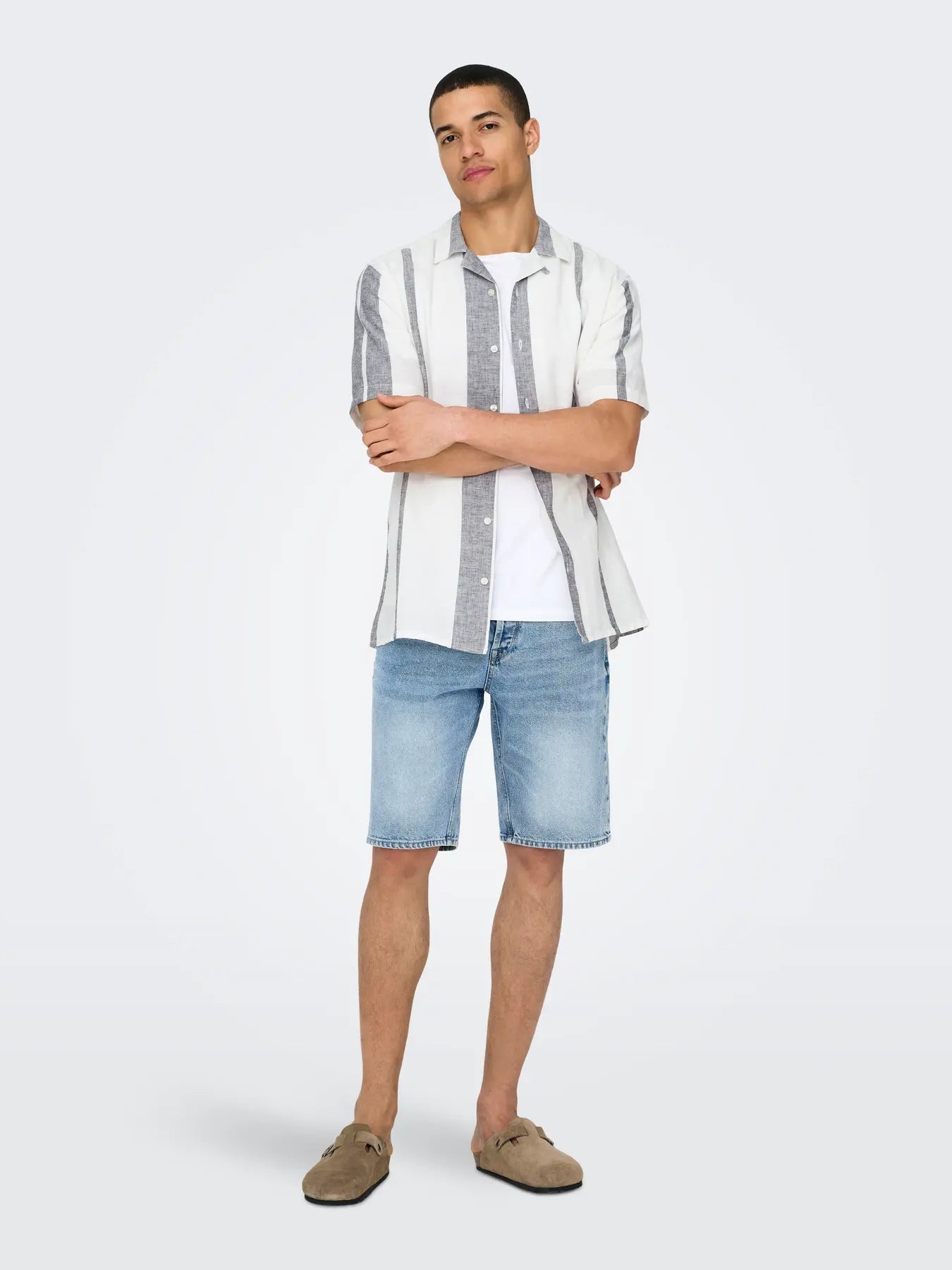 Only & Sons miesten kauluspaita Onscaiden Life Stripe Res Linen Blend Noos, Cloud Dancer