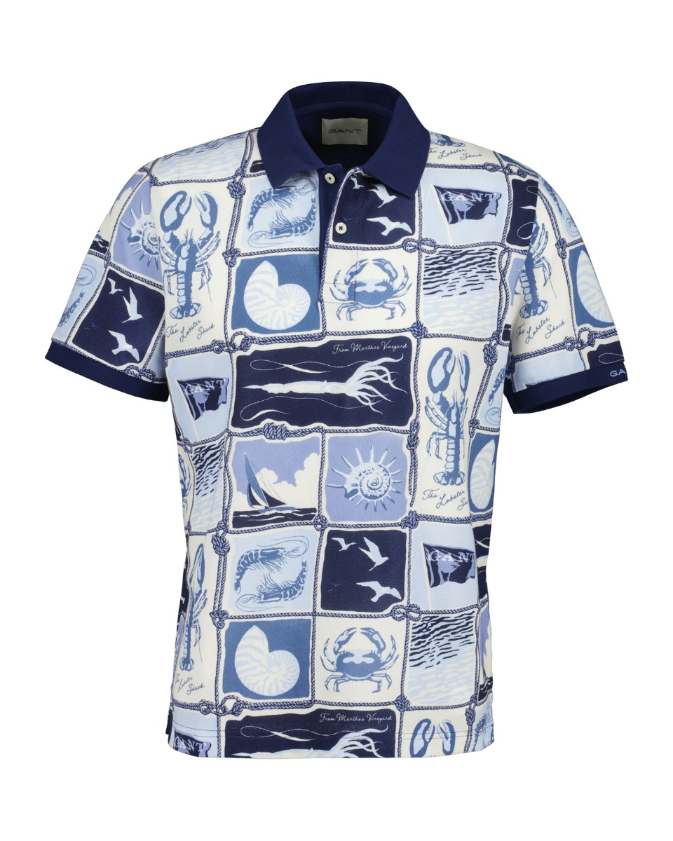 Gant miesten pikeepaita K Printed SS Polo, sininen kuosi