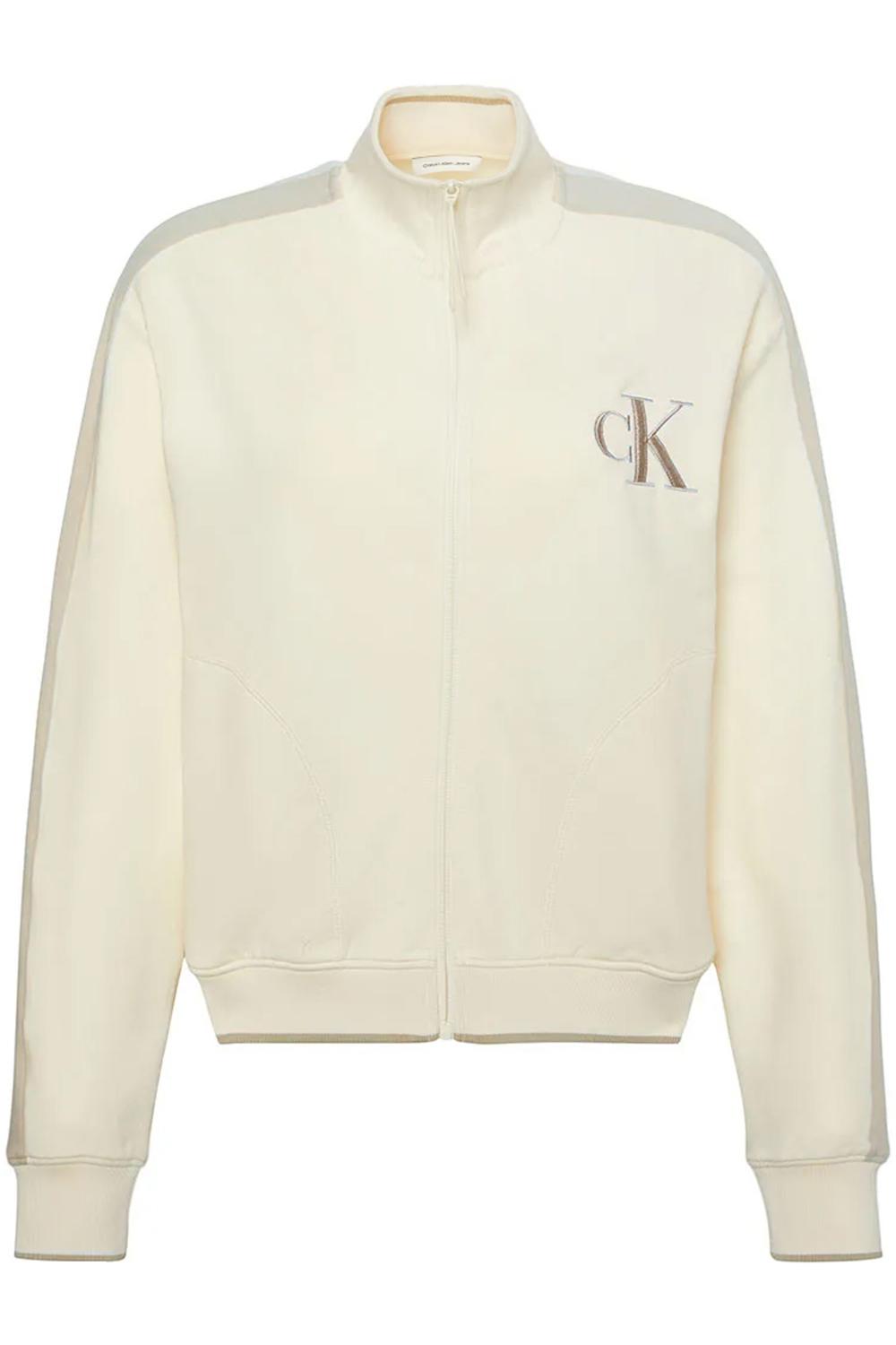 Calvin Klein Jeans naisten paita LS Stretch Terry FZ Track Jacket, luonnonvalkoinen