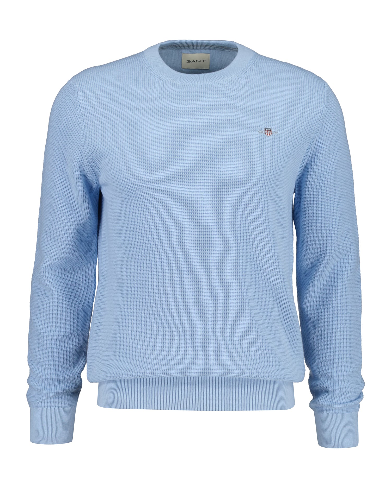 Gant miesten neulepusero Micro Textured Cotton C-Neck, vaaleansininen