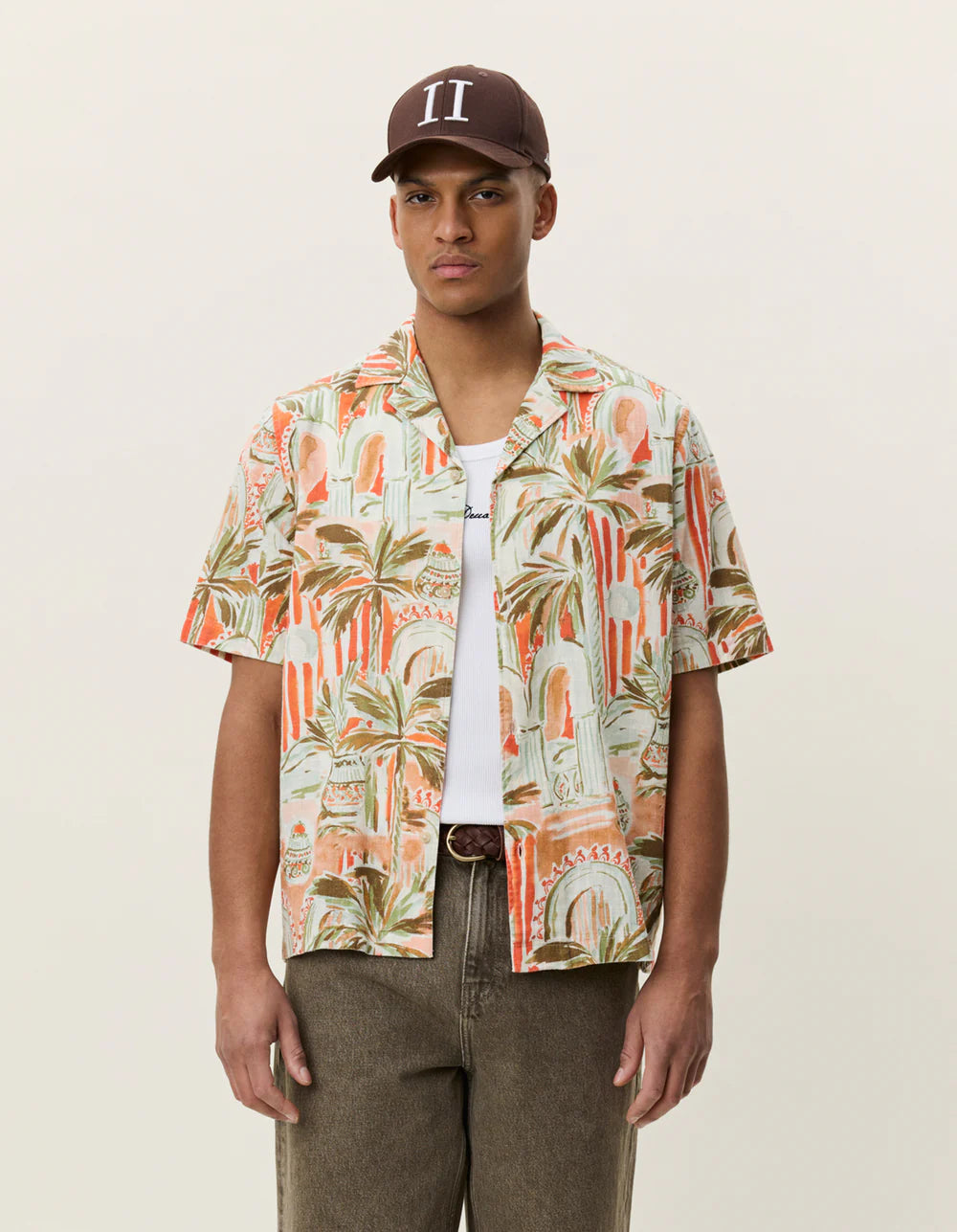 Les Deux miesten lyhythihainen kauluspaita Palm AOP SS Shirt, Keltainen kuosi
