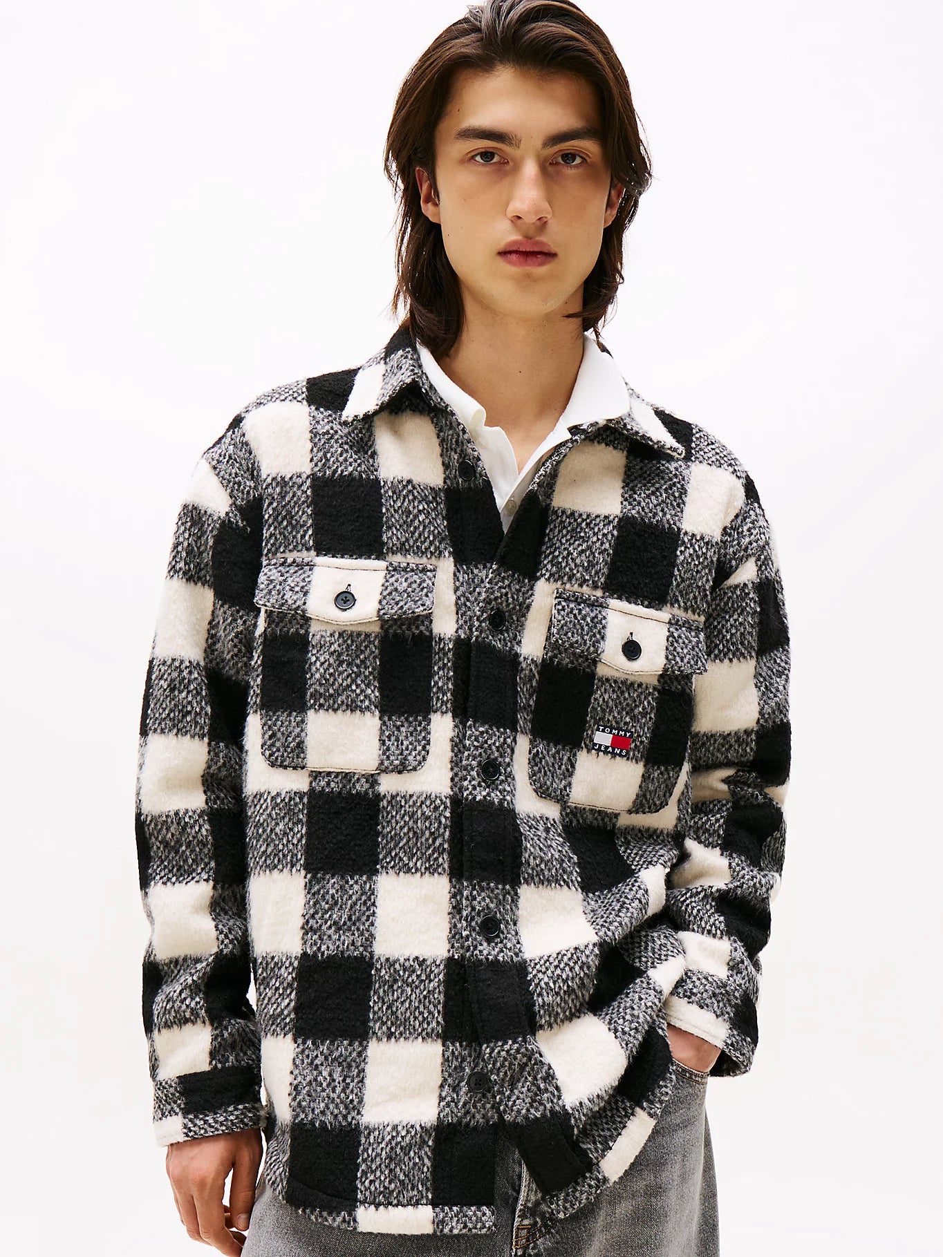 Tommy Jeans miesten paitatakki TJM Check Overshirt Ext, musta ruutu