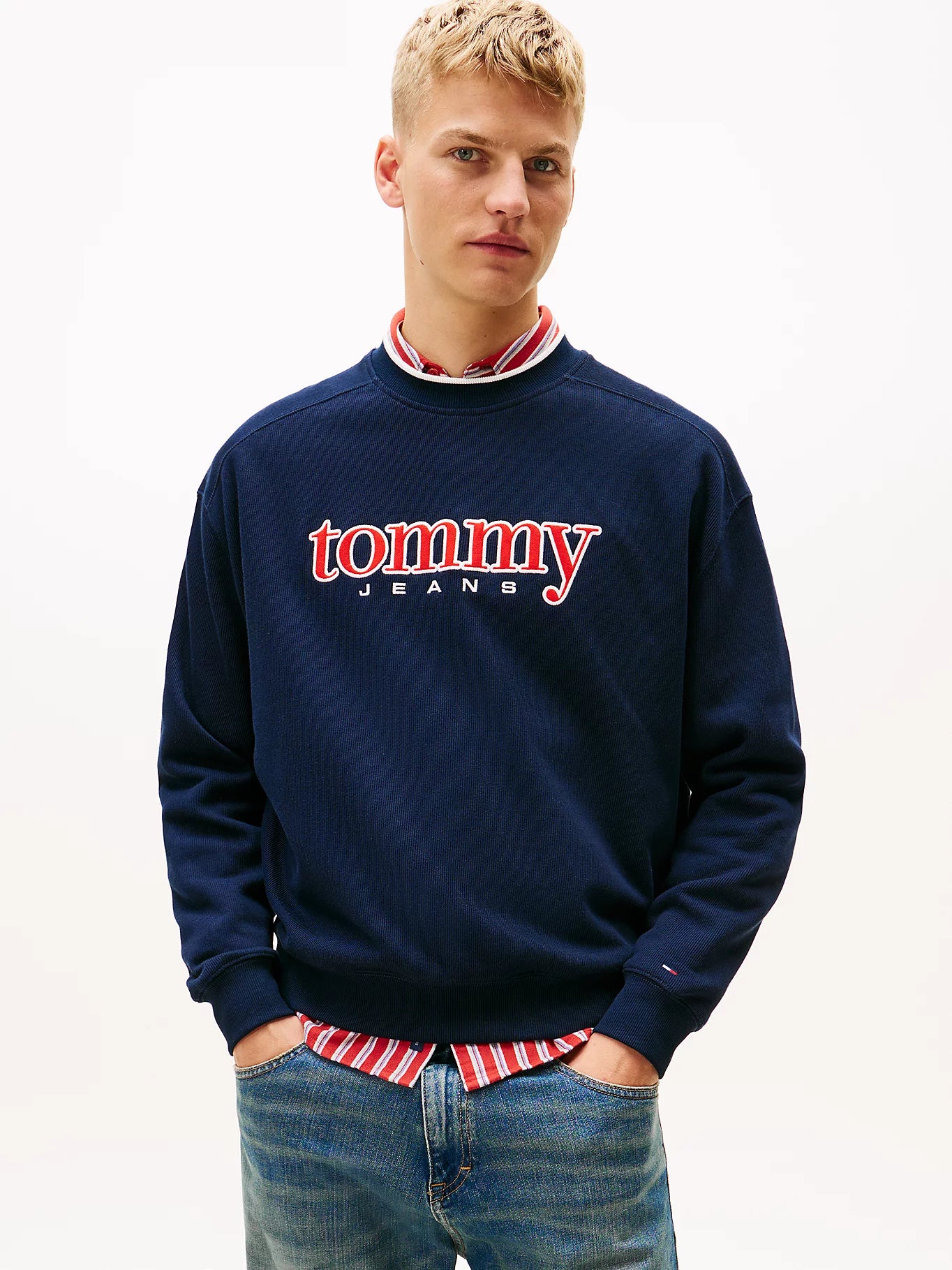 Tommy Jeans miesten collegepaita TJM 90S TEXTURE GRAPHIC CREW, tummansininen