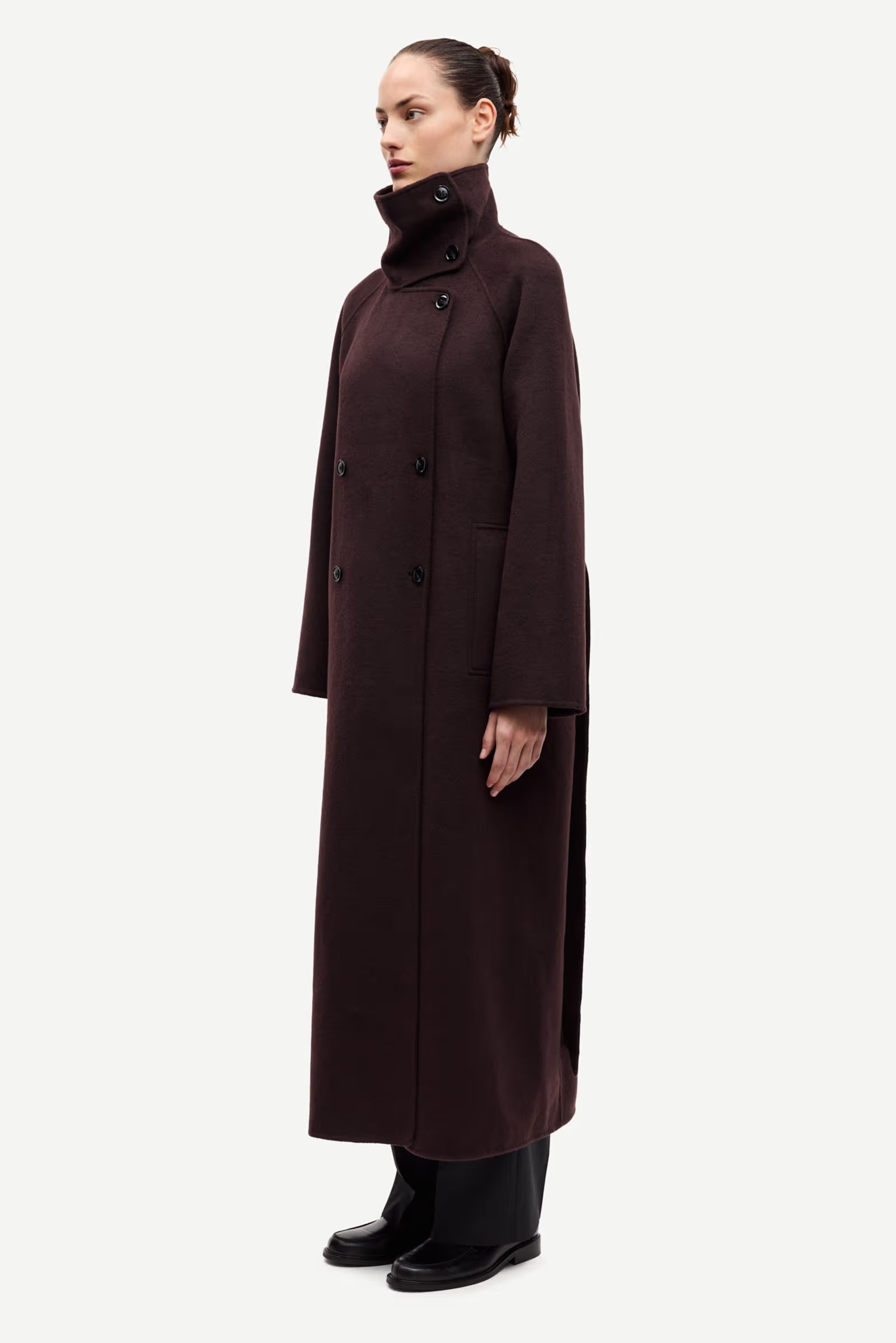 Samsoe Samsoe naisten villakangastakki Sahanne Coat, tummanruskea