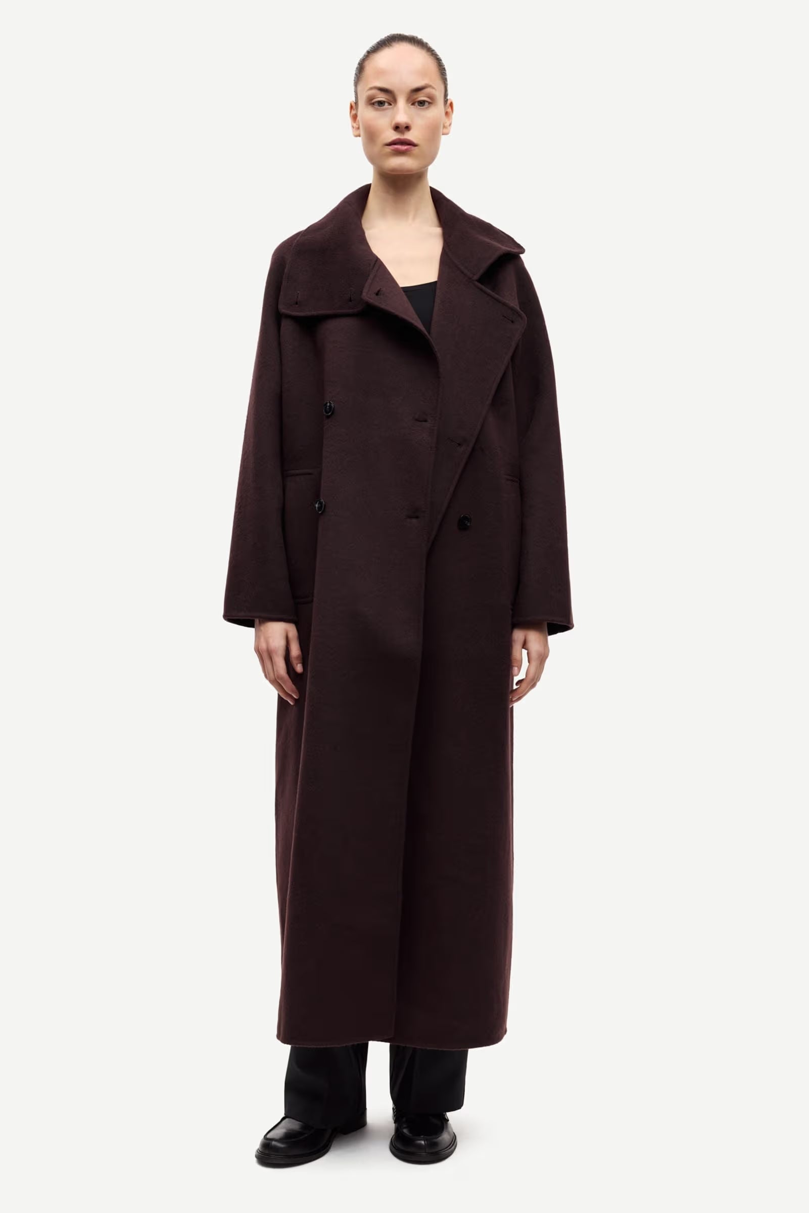 Samsoe Samsoe naisten villakangastakki Sahanne Coat, tummanruskea