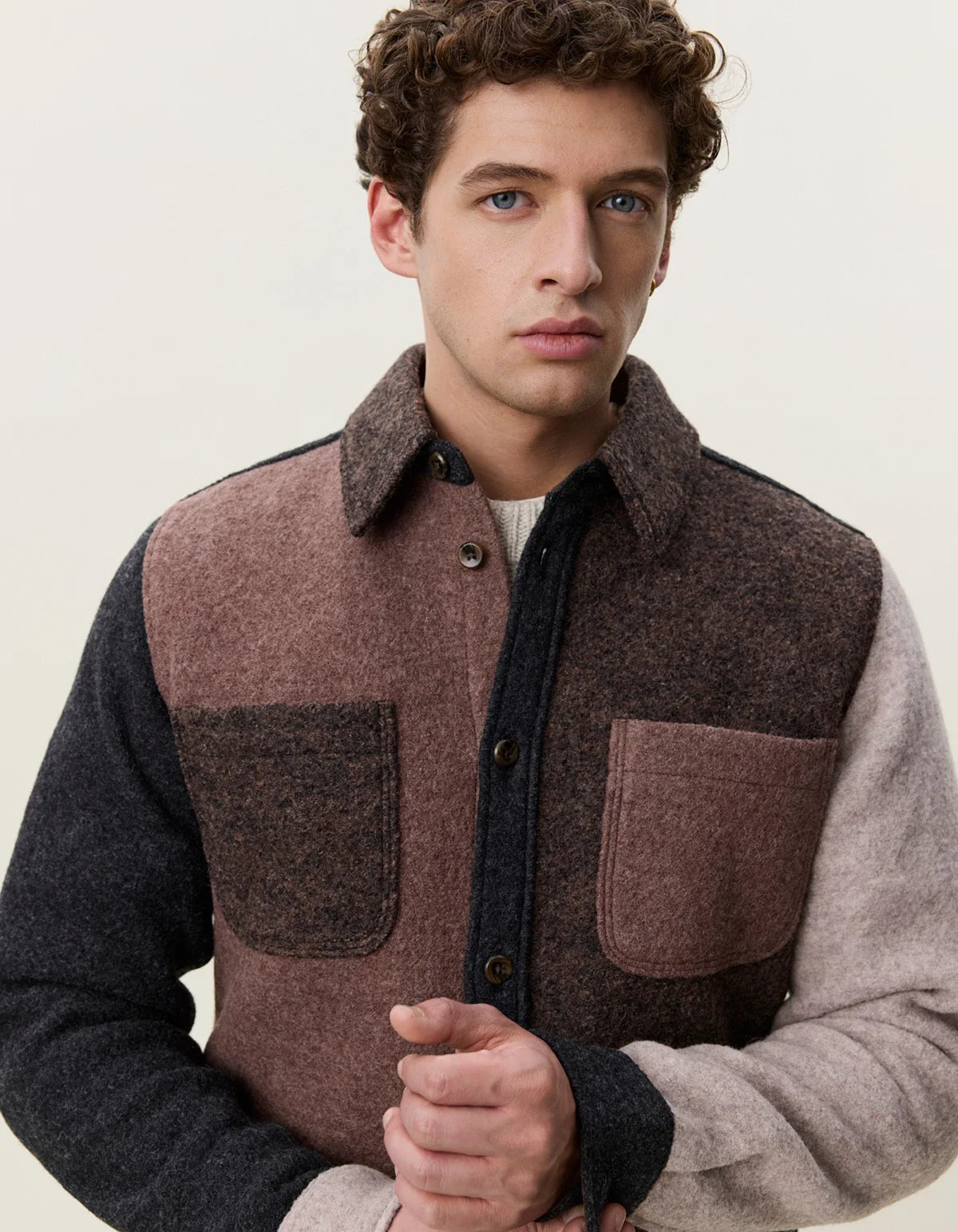 Les Deux miesten paitatakki Twill Wool Overshirt, ruskea ruutu