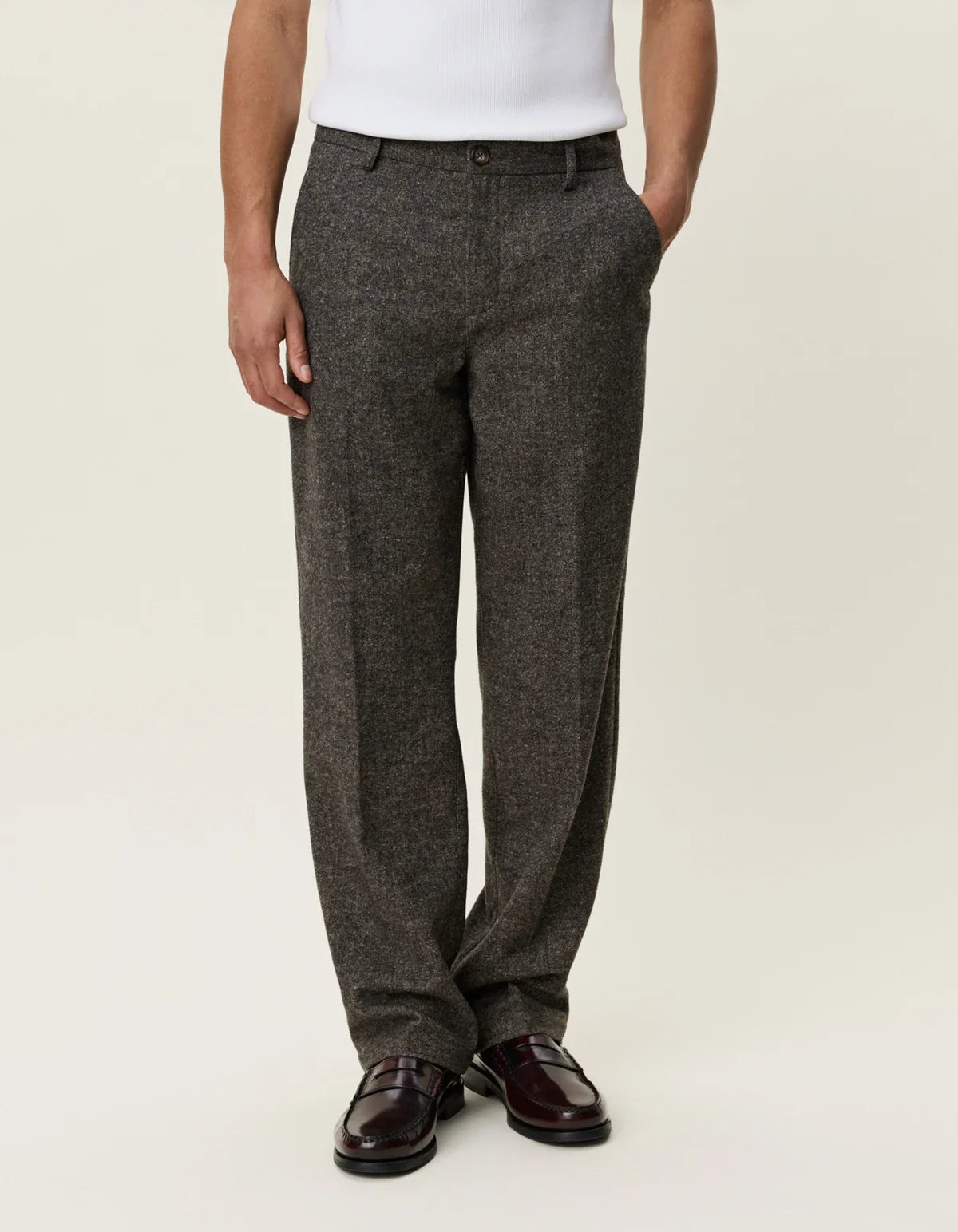 Les Deux miesten housut Wool Melange Slack Pants, keskiruskea