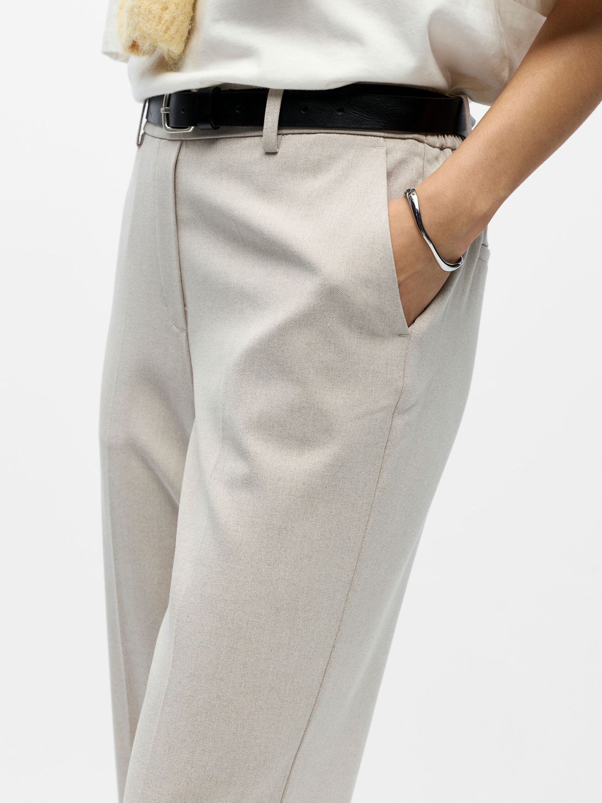 Object naisten suorat housut OBJLISA MW Straight Pant, Humus Melange