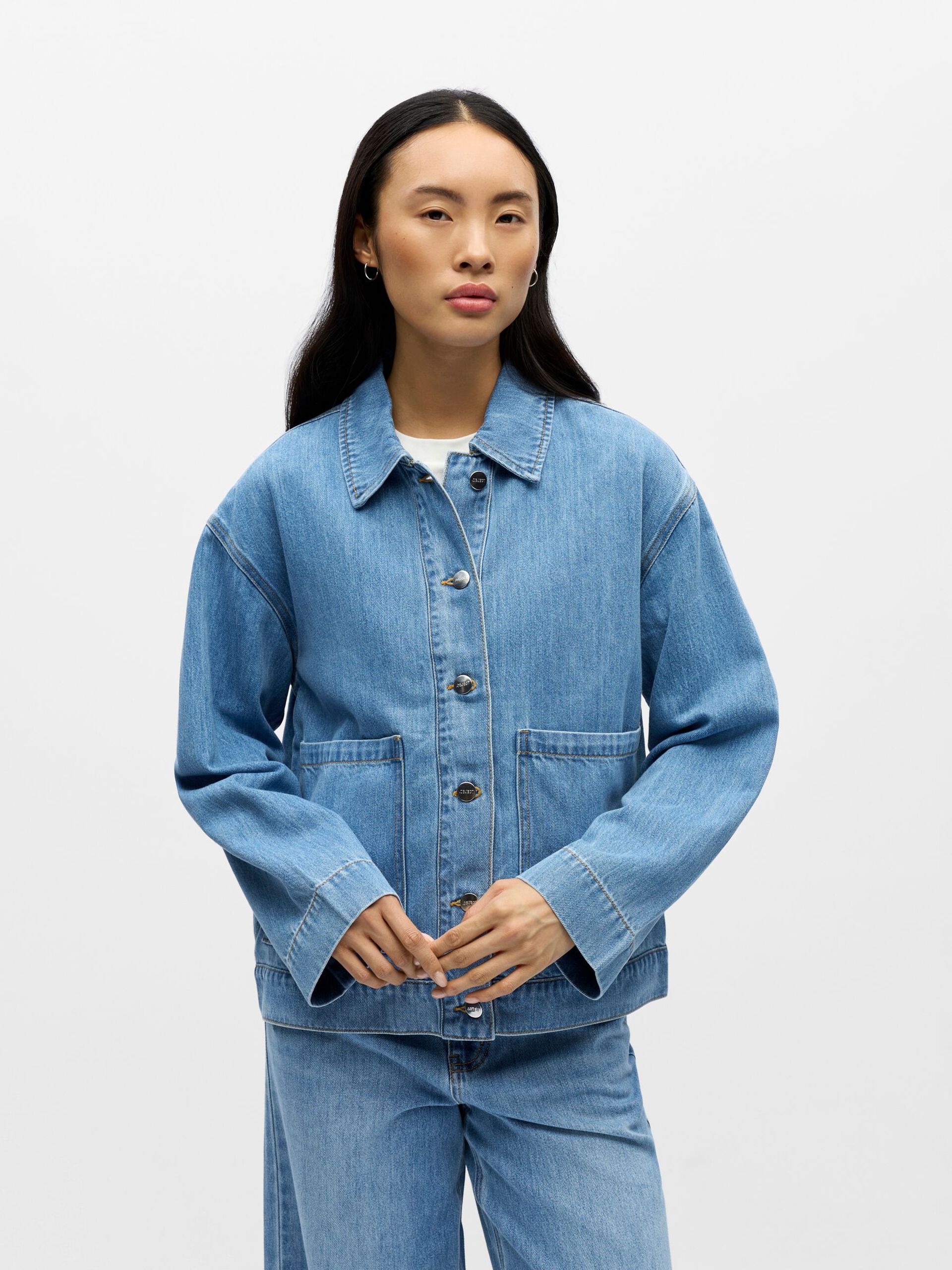 Object naisten farkkutakki OBJROSIE RE L/S Overshirt, Light Blue Denim