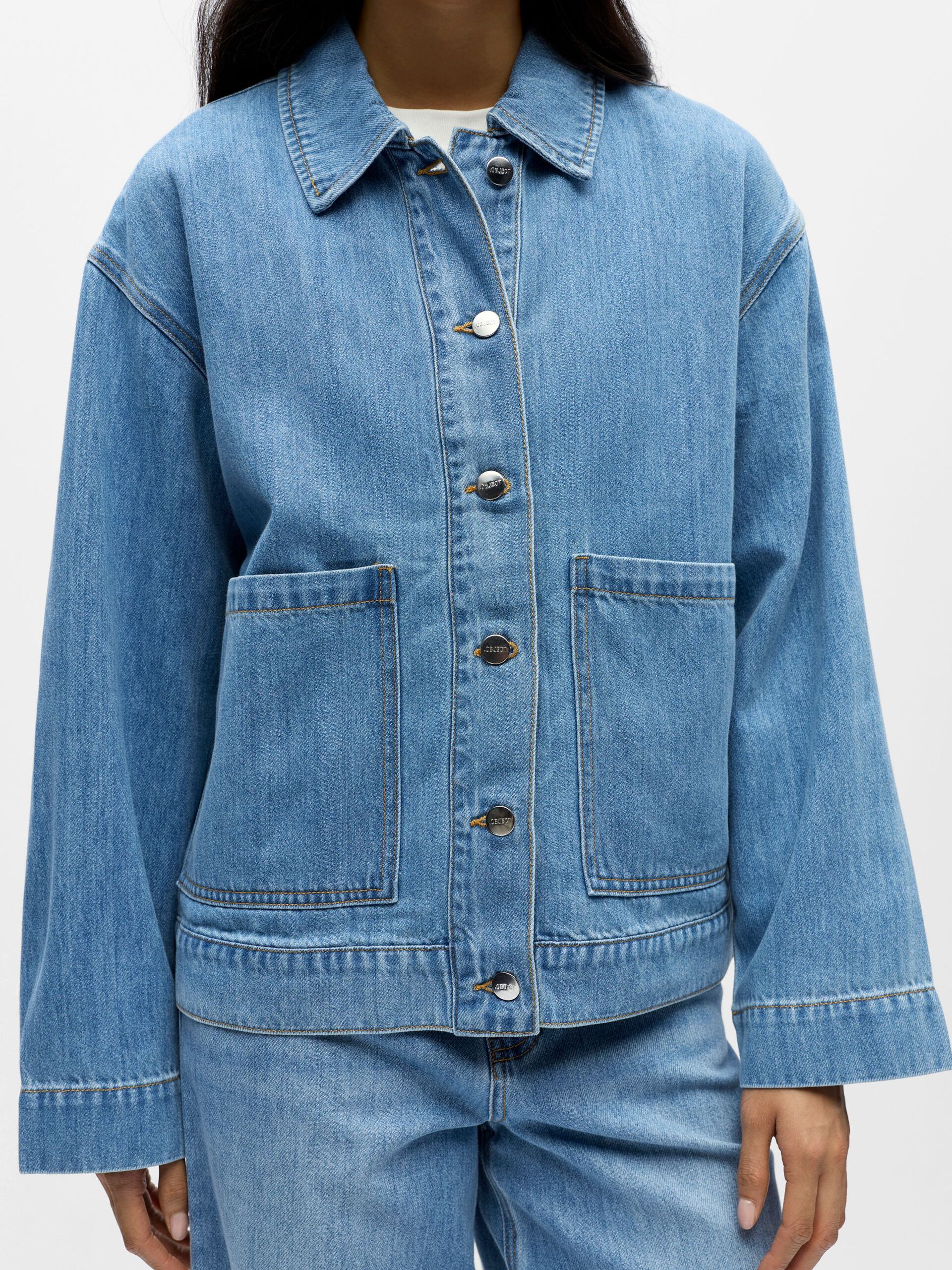 Object naisten farkkutakki OBJROSIE RE L/S Overshirt, Light Blue Denim
