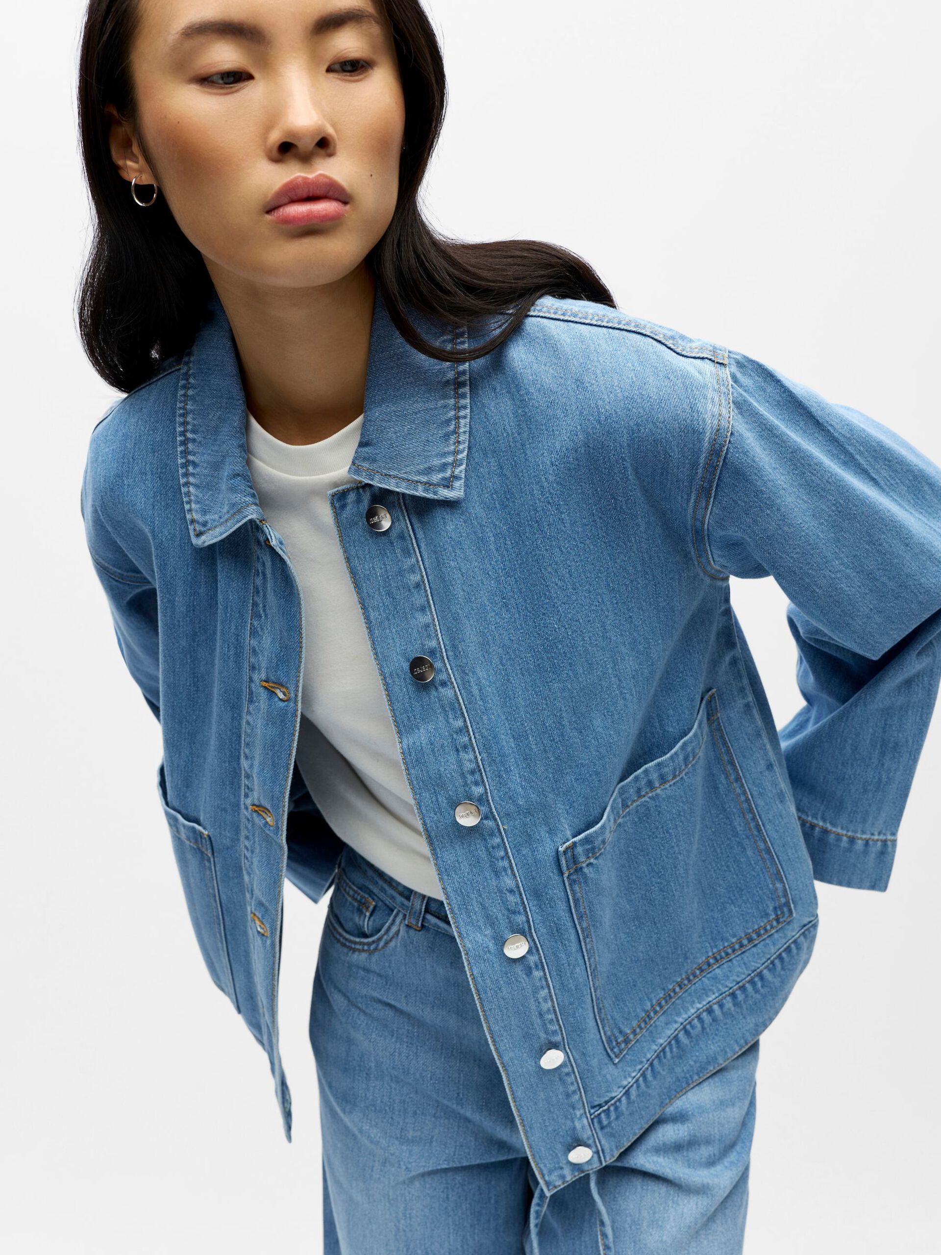 Object naisten farkkutakki OBJROSIE RE L/S Overshirt, Light Blue Denim